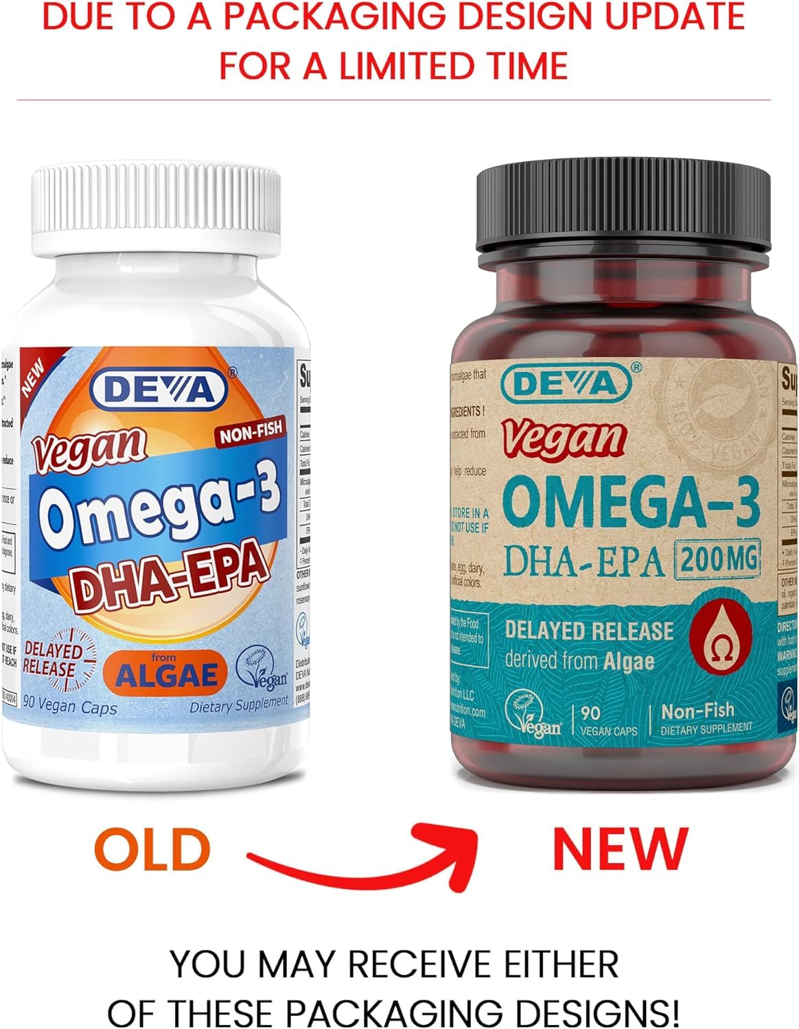 DEVA Vegan Omega-3 DHA-EPA from Micro Algae, Delayed Release, 180 Capsules