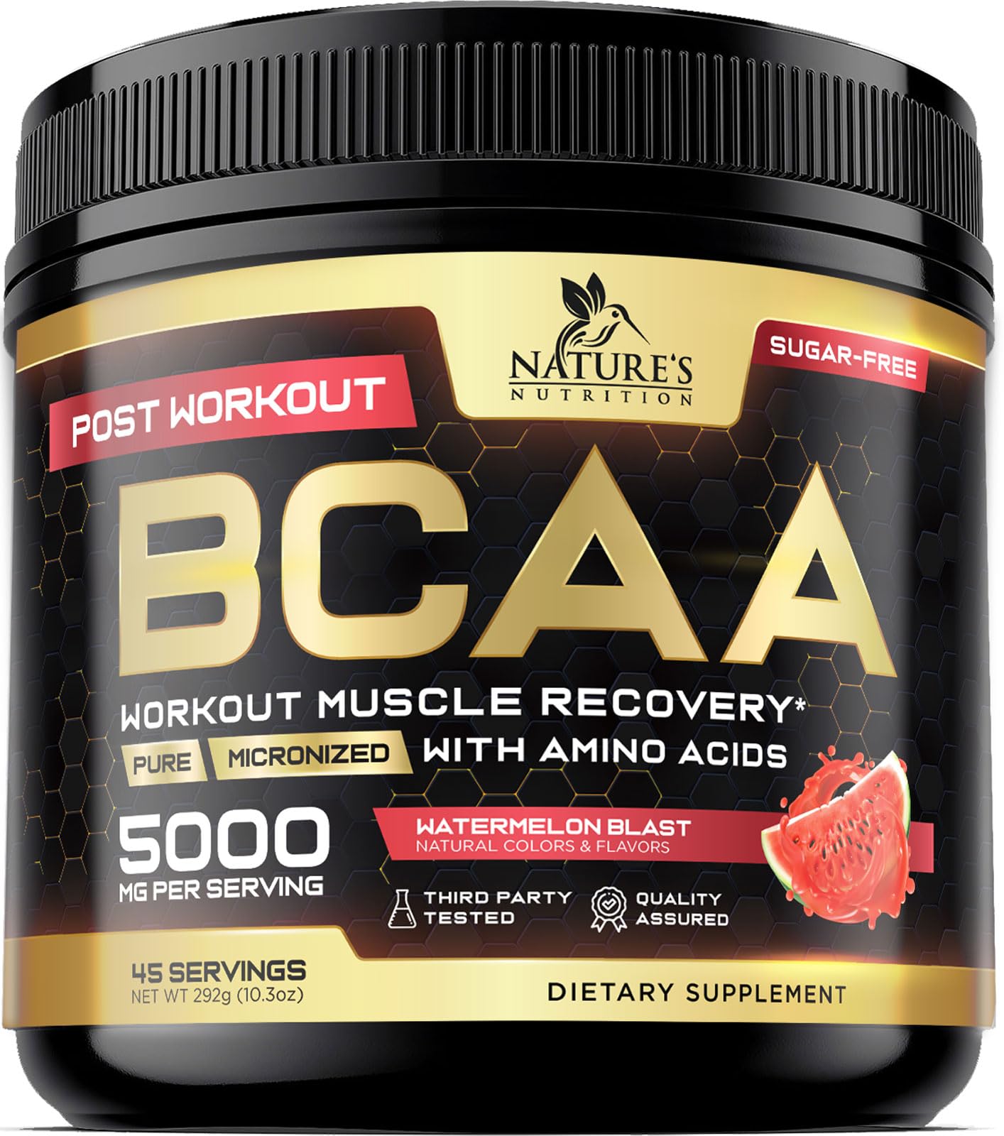 Nature's Nutrition BCAA Powder with L-Glutamine & Amino Acids, Watermelon, 10.3 Ounce