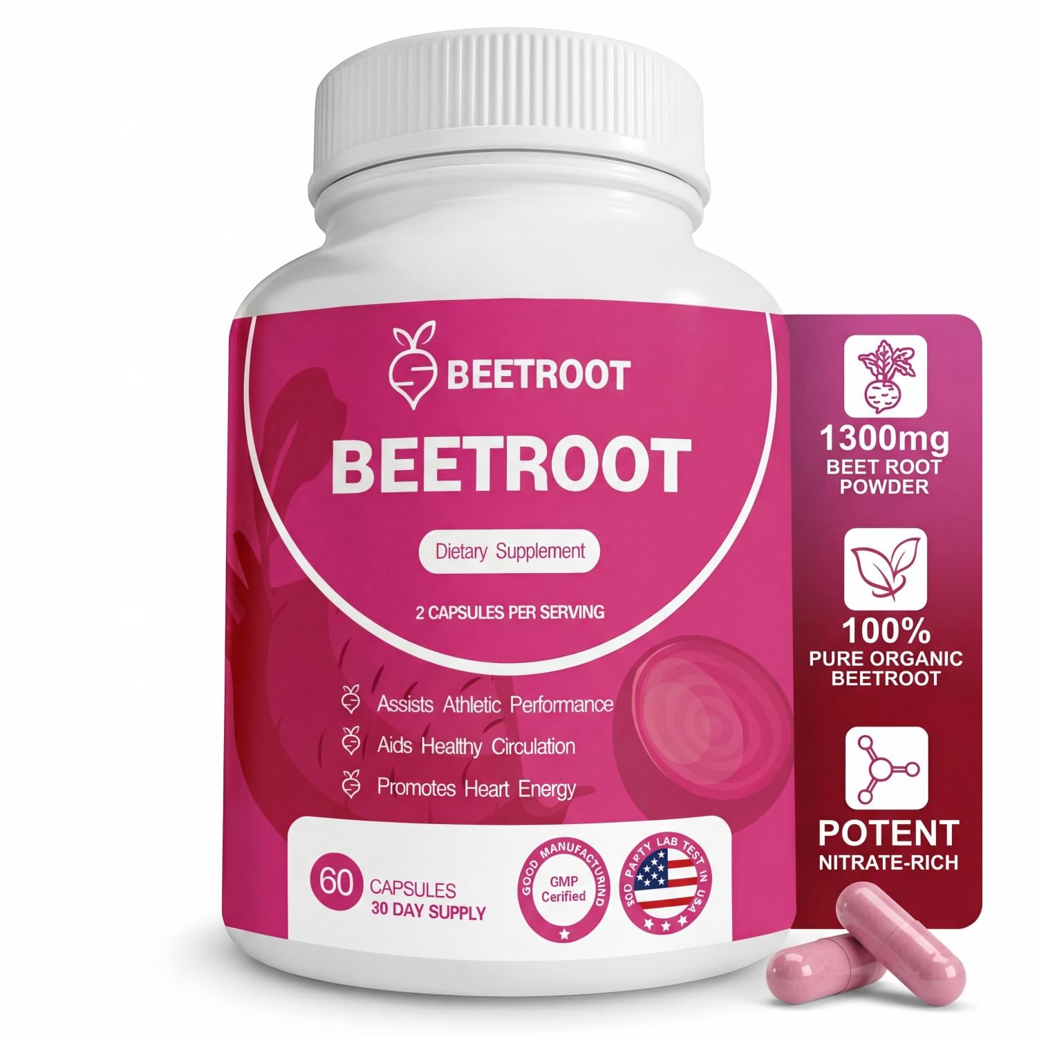 ZENVIVIAN Beetroot Capsules 1300mg Non-GMO Beet Root Powder Supplement, 60 Capsules