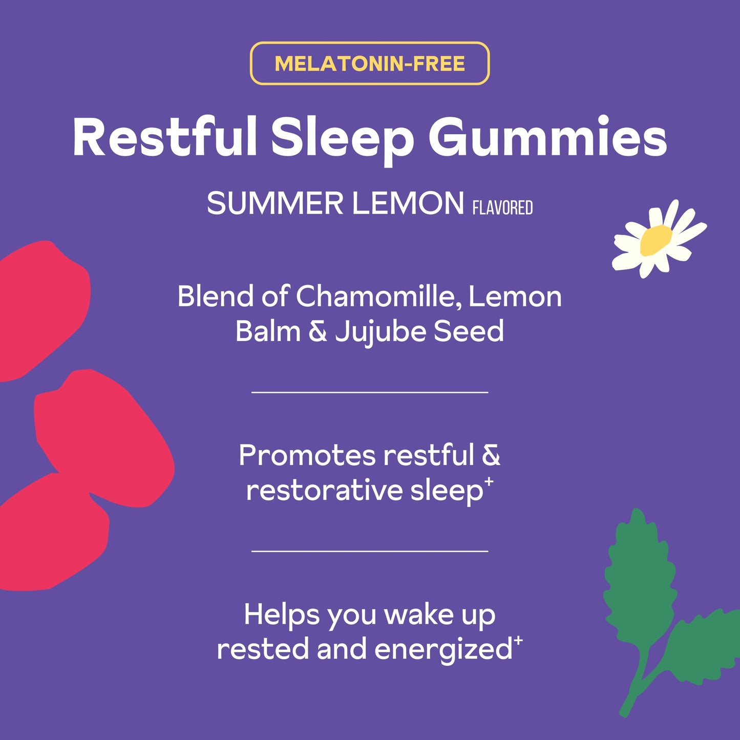 Reprise Melatonin-Free Natural Sleep Aid Gummies with Jujube & Chamomile, Lemon Balm - Deep Sleep Support, 45 Count