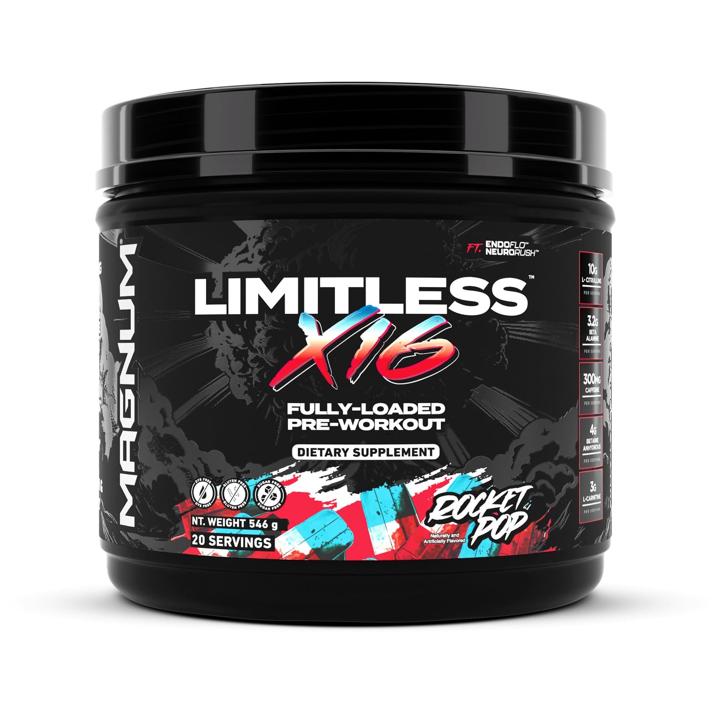 Magnum Limitless X16 Pre-Workout Powder Rocket Pop, 40 Servings
