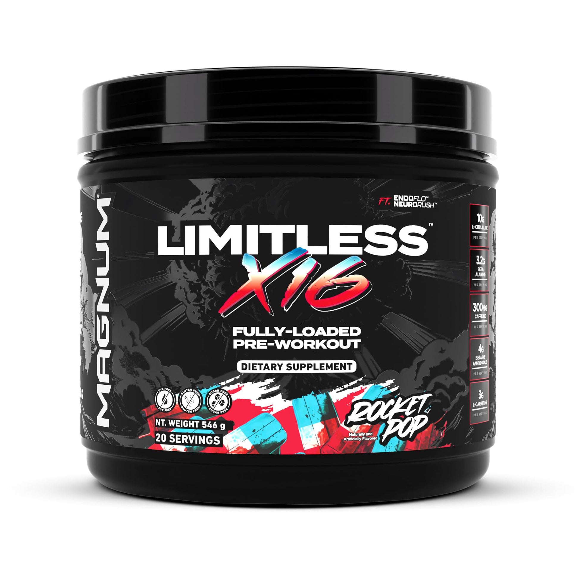 Magnum Limitless X16 Pre-Workout Powder Rocket Pop, 40 Servings