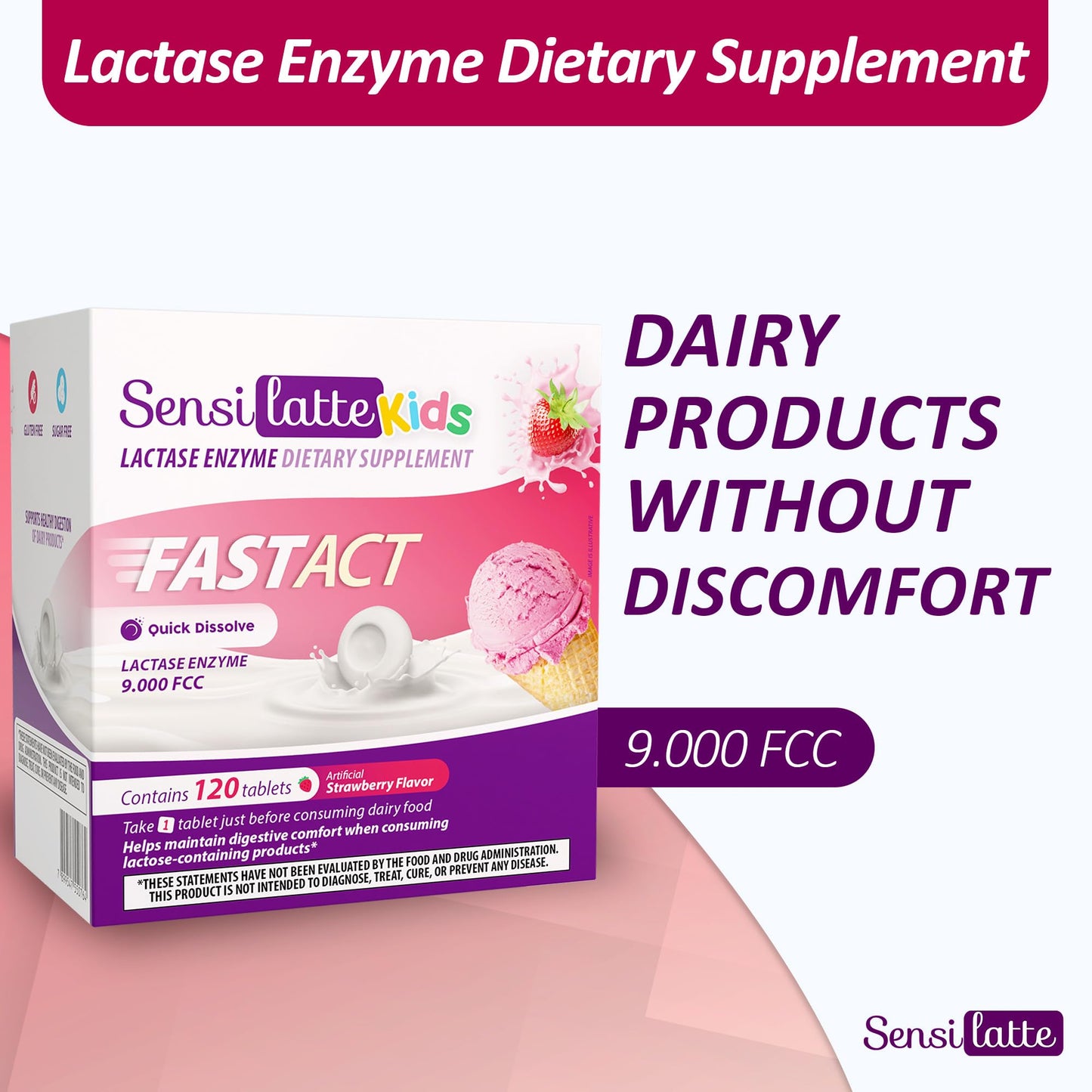 SENSI LATTE Lactase Enzyme 9,000 FCC 120 Tablets