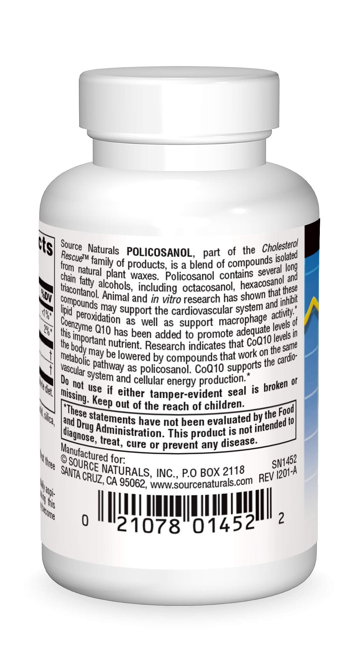 Source Naturals Policosanol with Coenzyme Q10 10 mg Tablet, 60 Count