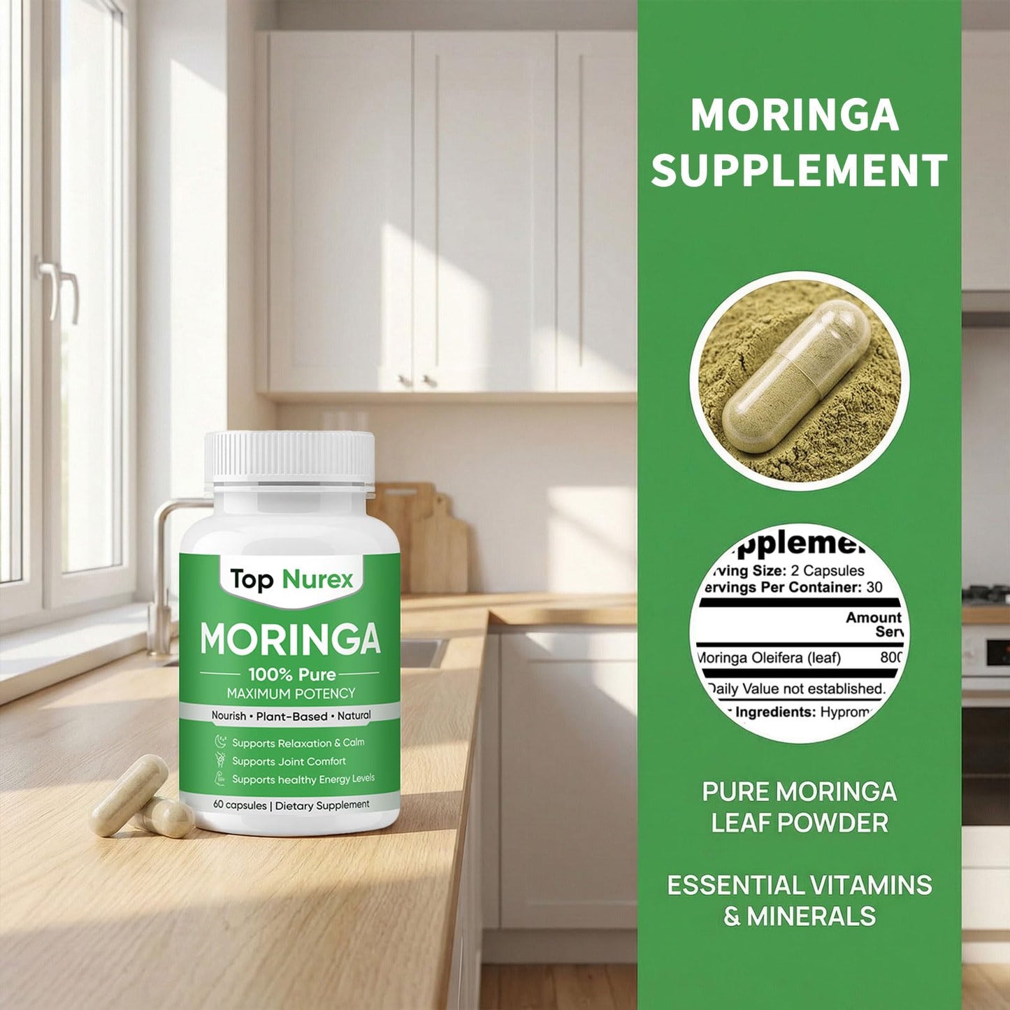 Maidlure Moringa Capsules, 60 Count