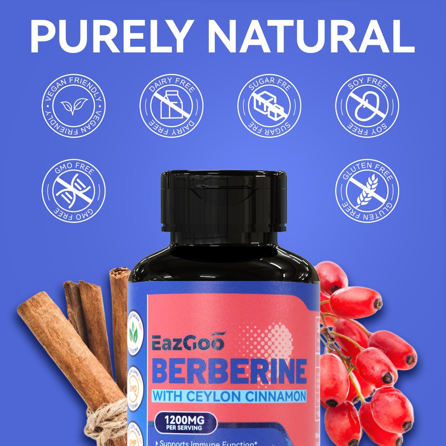 EAZGOO Premium Berberine Supplement 1200mg with Ceylon Cinnamon, 90 Capsules