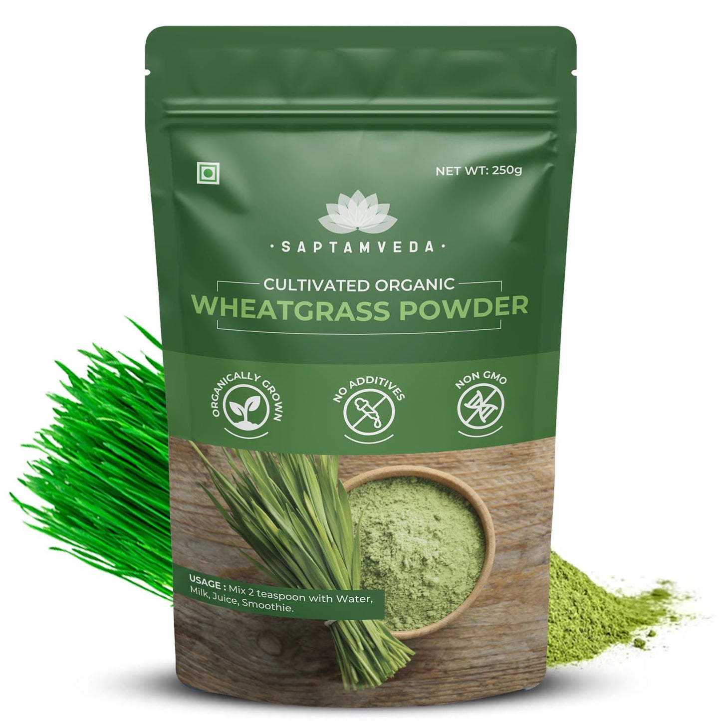 SAPTAMVEDA Organic Wheat Grass Powder, 8.81 Ounce