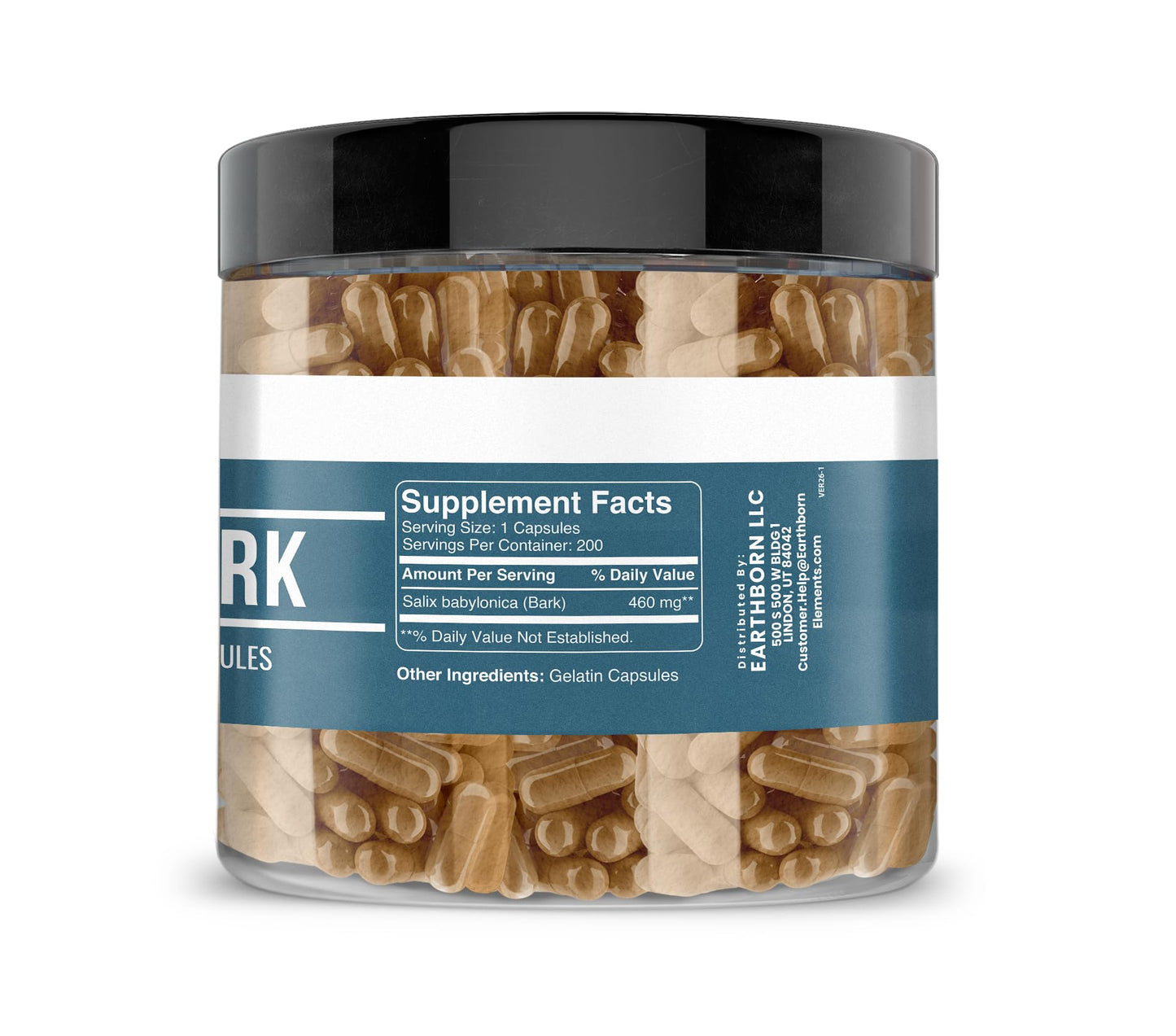 Earthborn Elements Willow Bark Extract Capsules, 200 Capsules