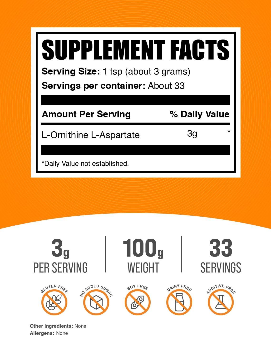 BulkSupplements L-Ornithine L-Aspartate Powder 3.53 oz