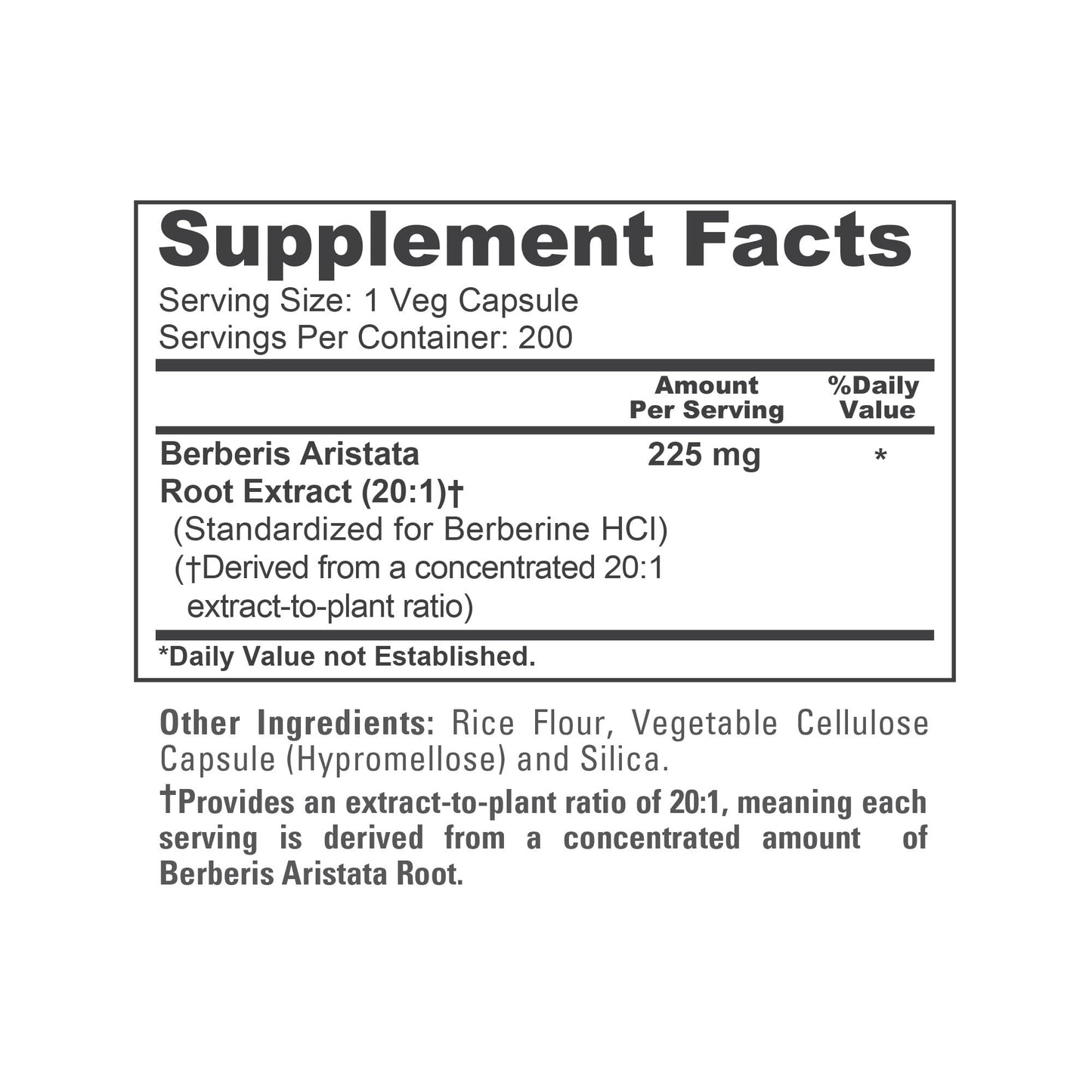 NusaPure Berberine HCI Capsules, 225 mg, 200 Count