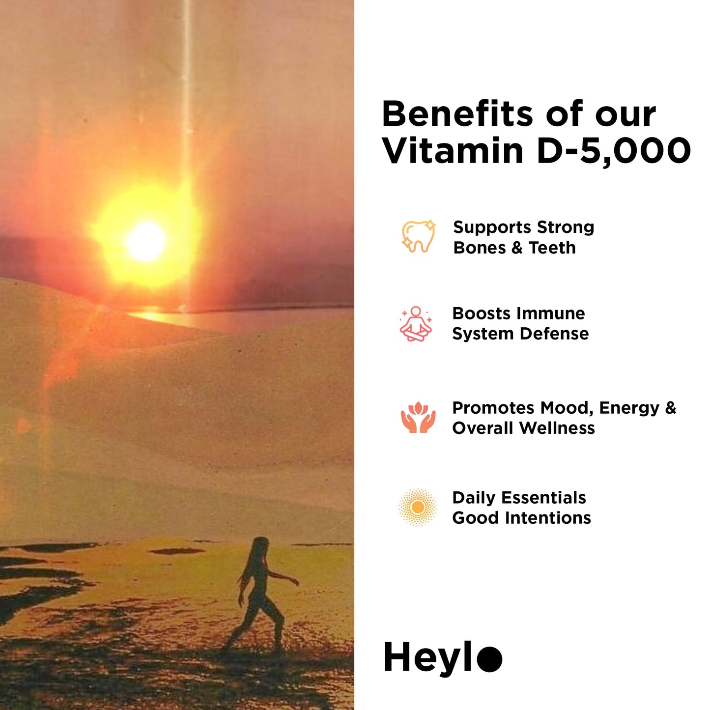 Heylo Health Vitamin D3 5000 IU (125 mcg) - High-Potency Vitamin D Supplement for Immune Support, Bone Strength & Mood, Capsules, 60 Count