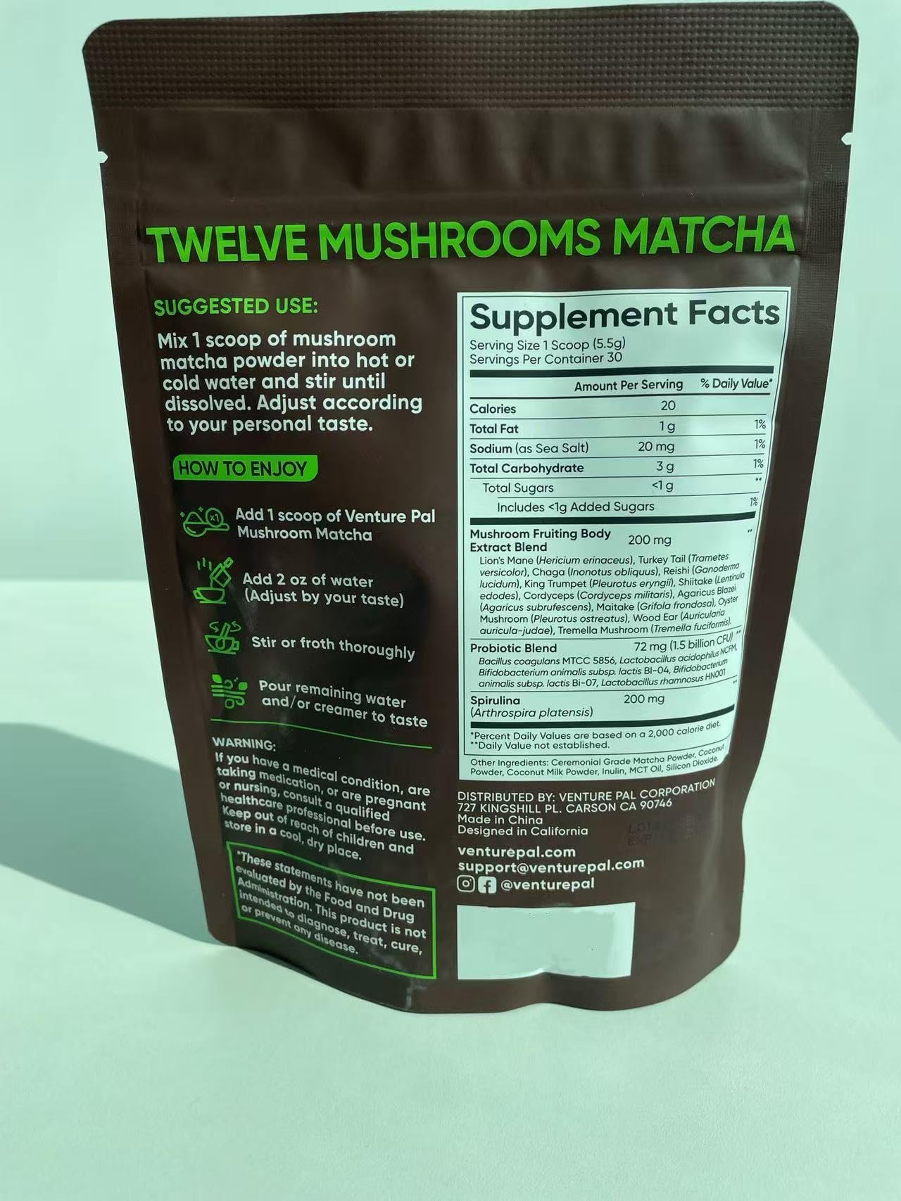 Venture Pal Mushroom Matcha Powder 5.82 Ounce