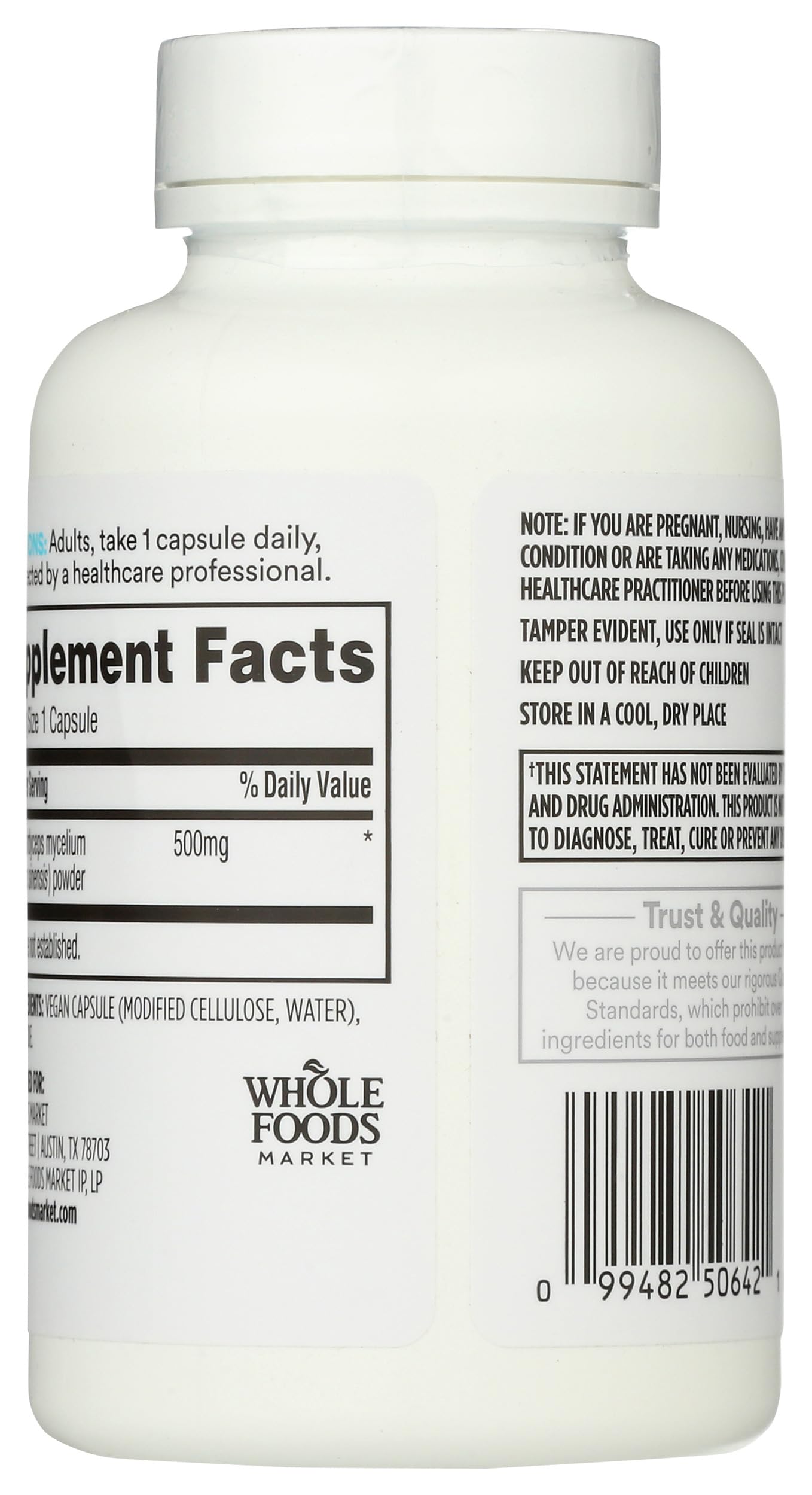 365 by Whole Foods Market Cordyceps Mushroom Vegan Capsules 500mg, 90 Count