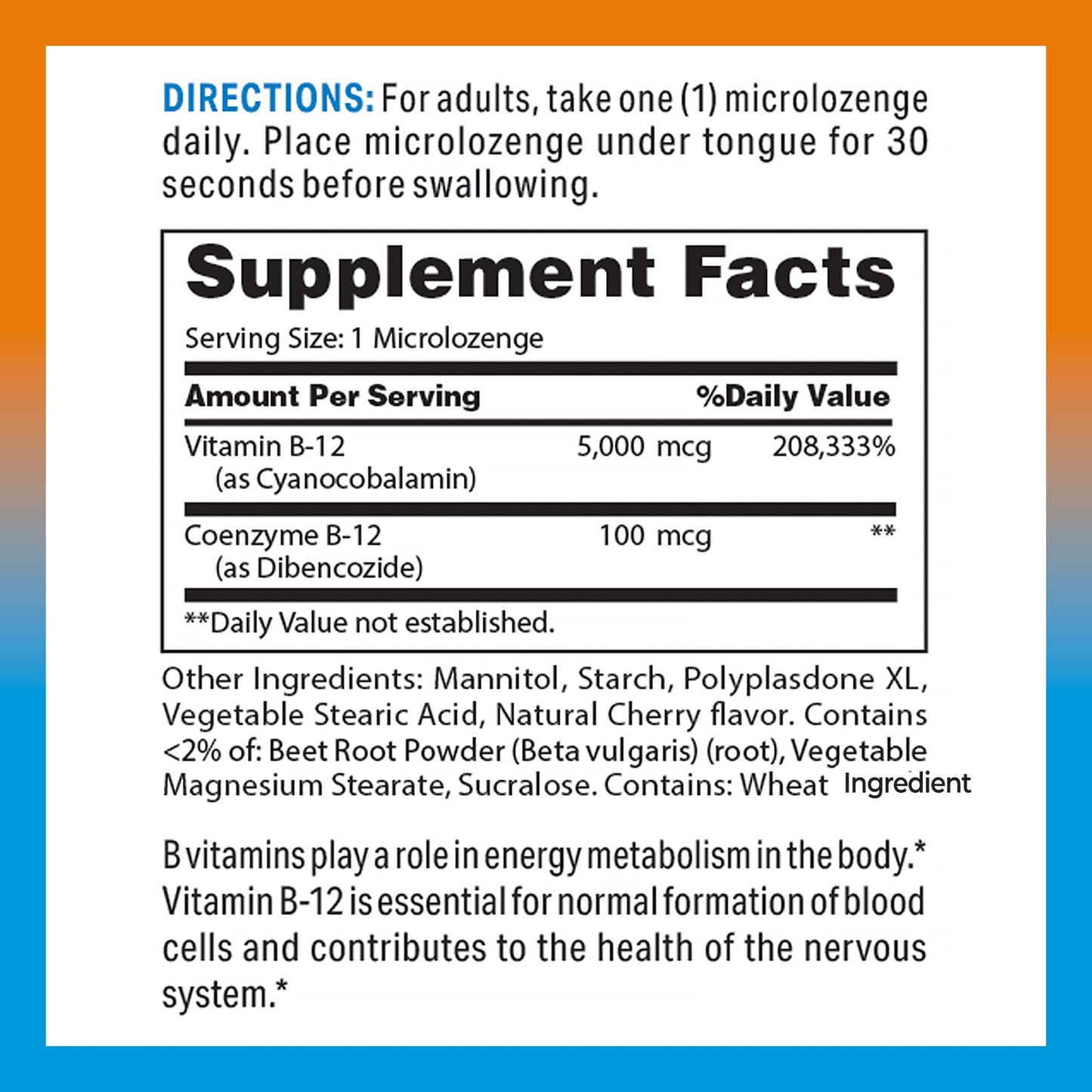 Vitamin World Vitamin B-12 5000 mcg Sublingual Microlozenges, 60 Count