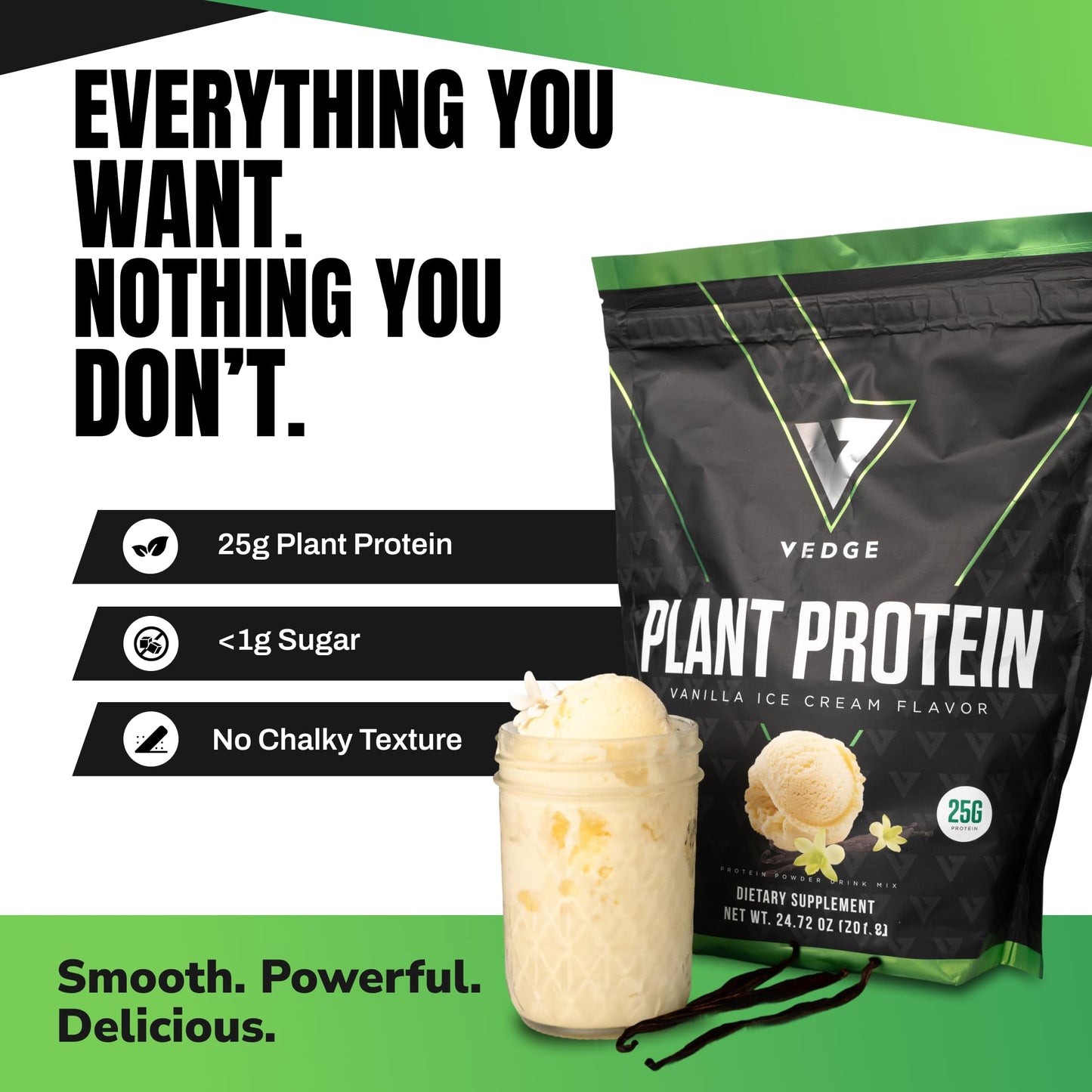 VEDGE Vanilla Protein Powder With Creatine Monohydrate And Vegan Omega 3