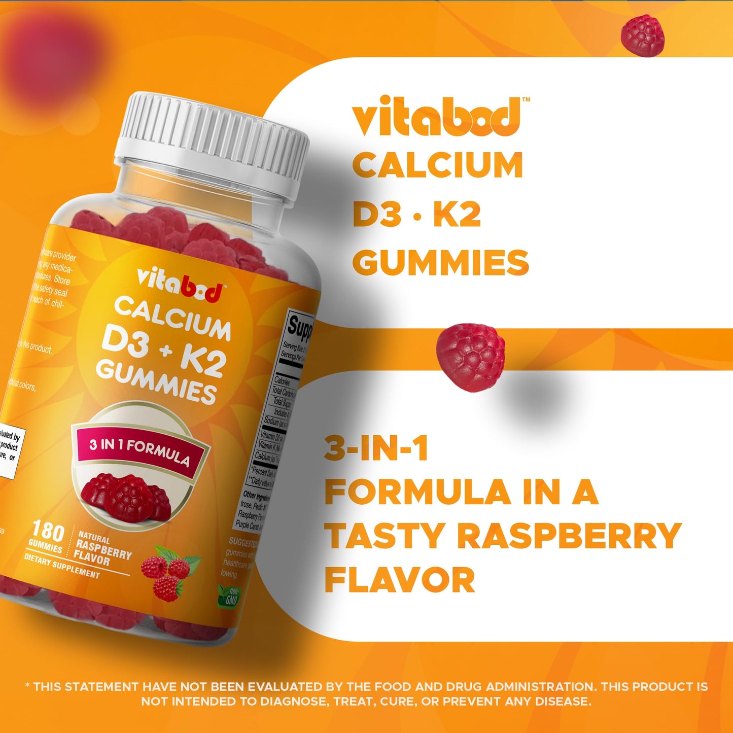 Vitabod Vitamin D3 + K2 Gummies 180 Count