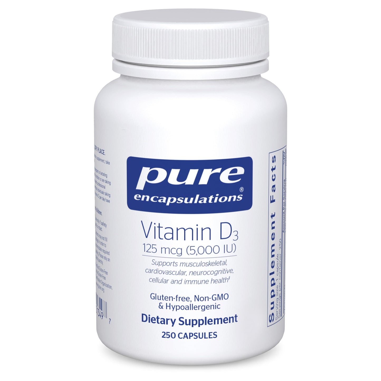 Pure Encapsulations Vitamin D3 125 mcg (5,000 IU) Capsules 250