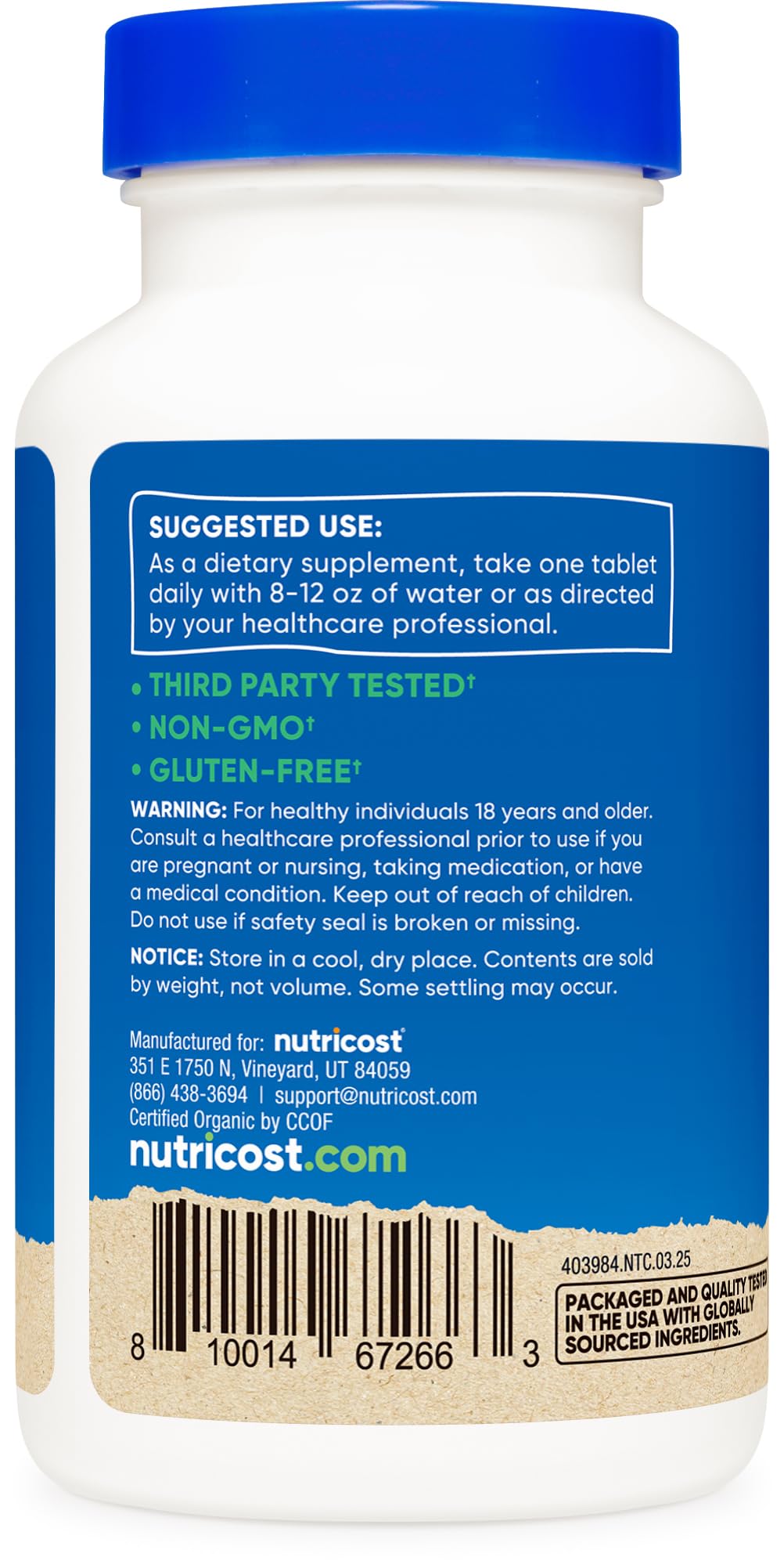 Nutricost Organic Spirulina 500mg Tablets, 240 Count