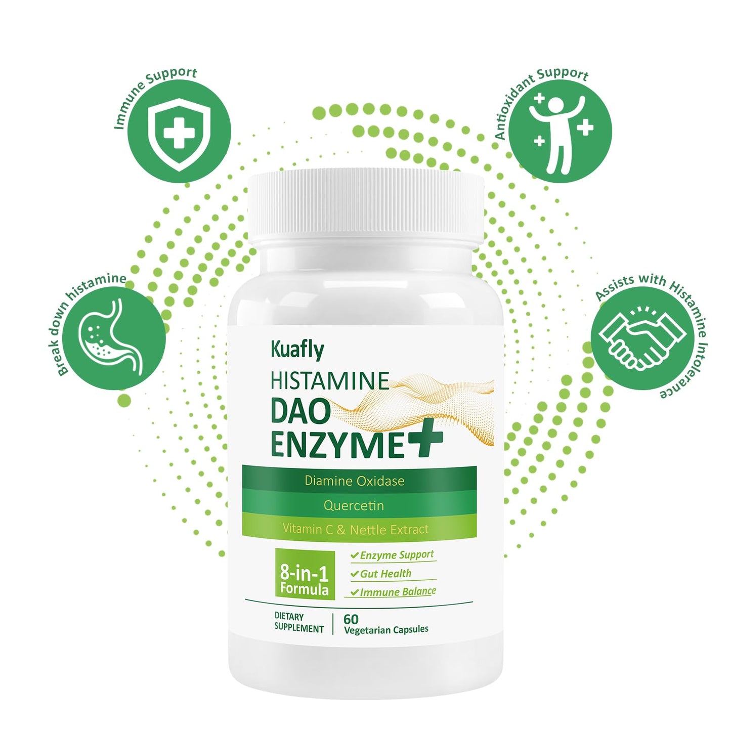 KUAFLY DAO Supplements Histamine Blocker – DAO Enzyme + Diamine Oxidase & Quercetin, Immortelle, Vitamin C Capsules 180