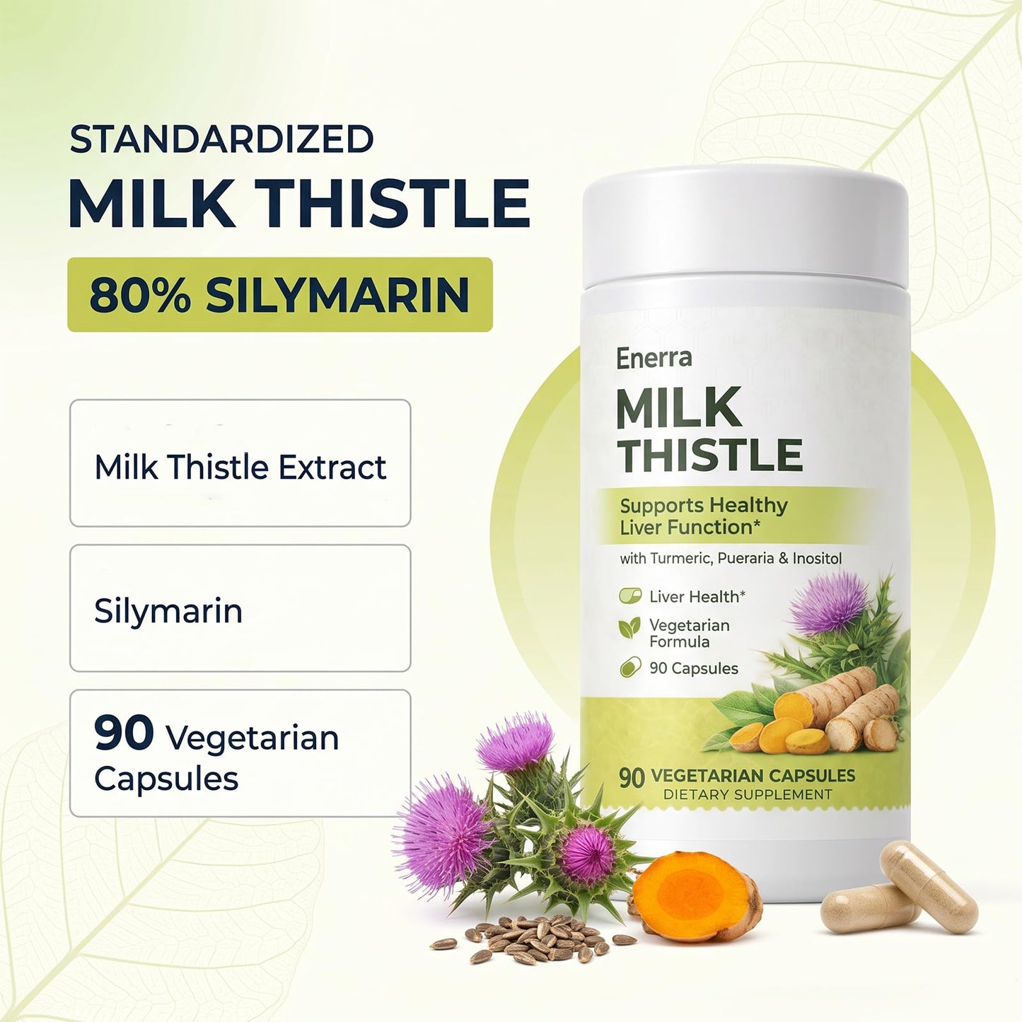 Lavouria Enerra Milk Thistle Supplement Silymarin Blend Capsules, 90 Count