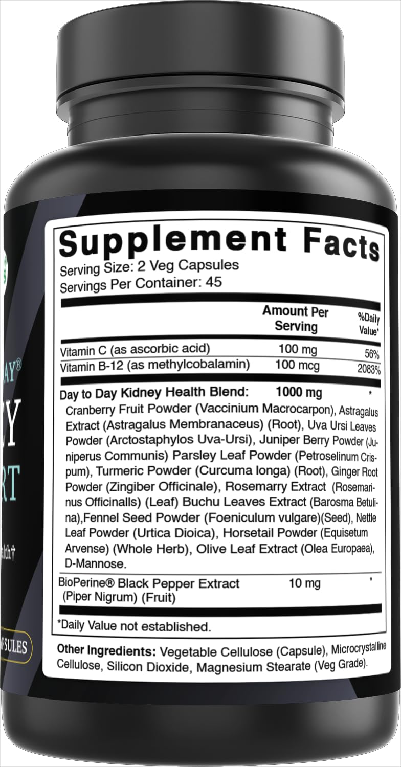 Best Naturals Day-to-Day Kidney Support with Cranberry Fruit, Vitamin C, B12, D-Mannose, Uva Ursi, Juniper Berry, Parsley Leaf Capsules 90 Count