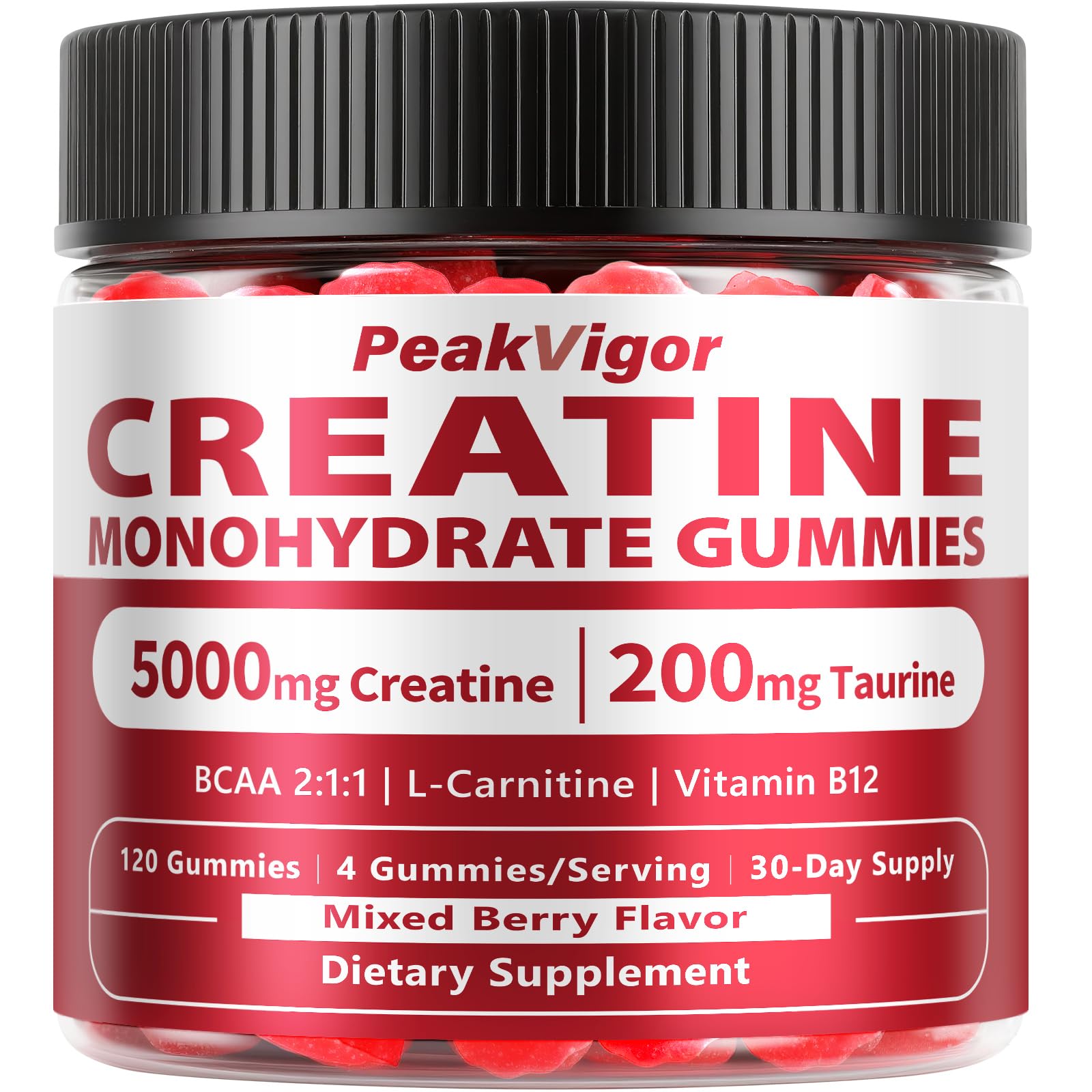 PeakVigor Organics Creatine Monohydrate Gummies, 120 Gummies