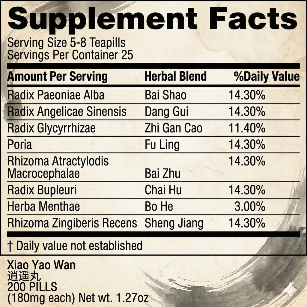 Energy Flo Xiao Yao Wan (Free & Easy Wanderer) Traditional Chinese Herbal Supplement with Bupleurum & Dong Quai for Liver Qi Support & Stress Balance, 200 Tablets
