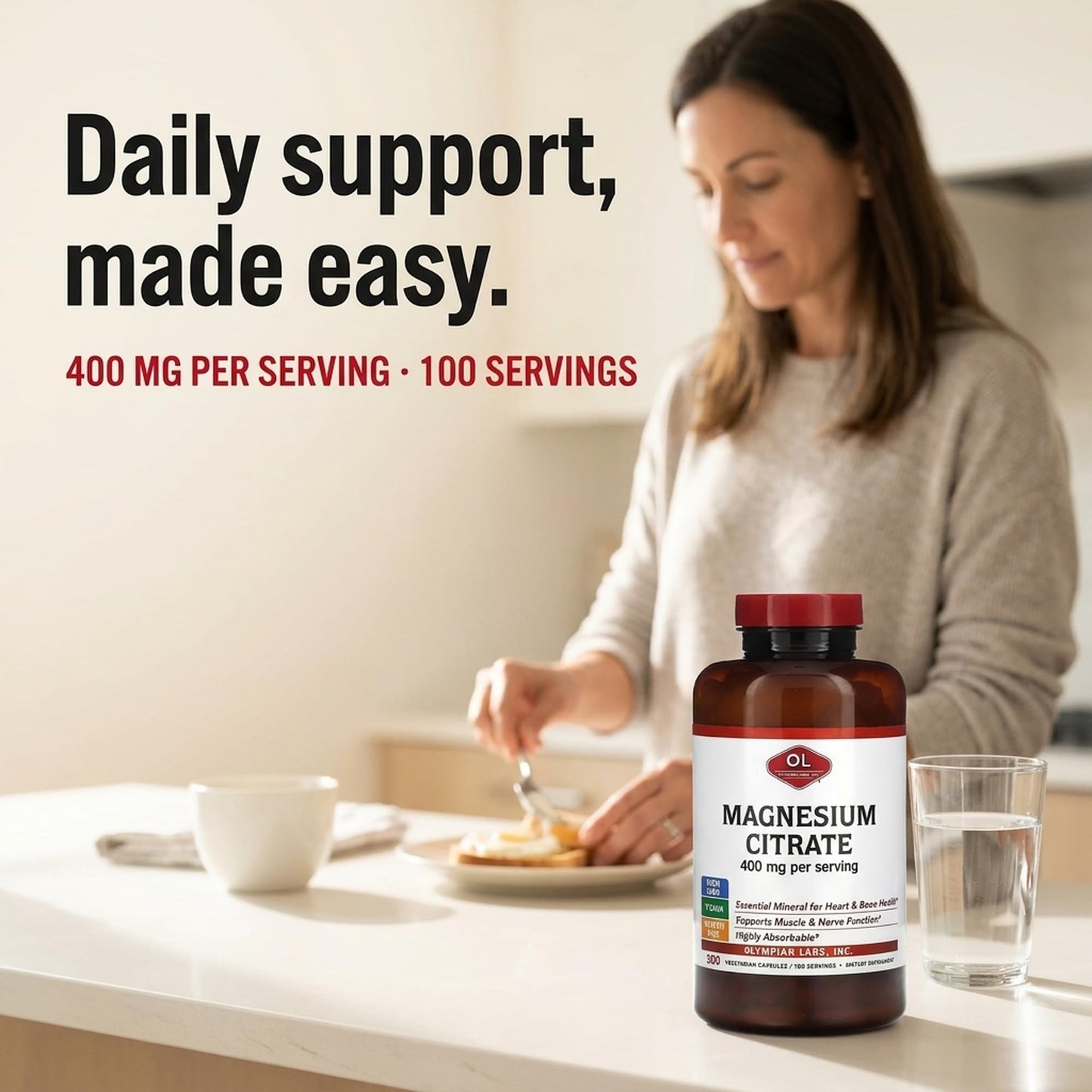 Olympian Labs Magnesium Citrate 400mg Capsules, 300 Count