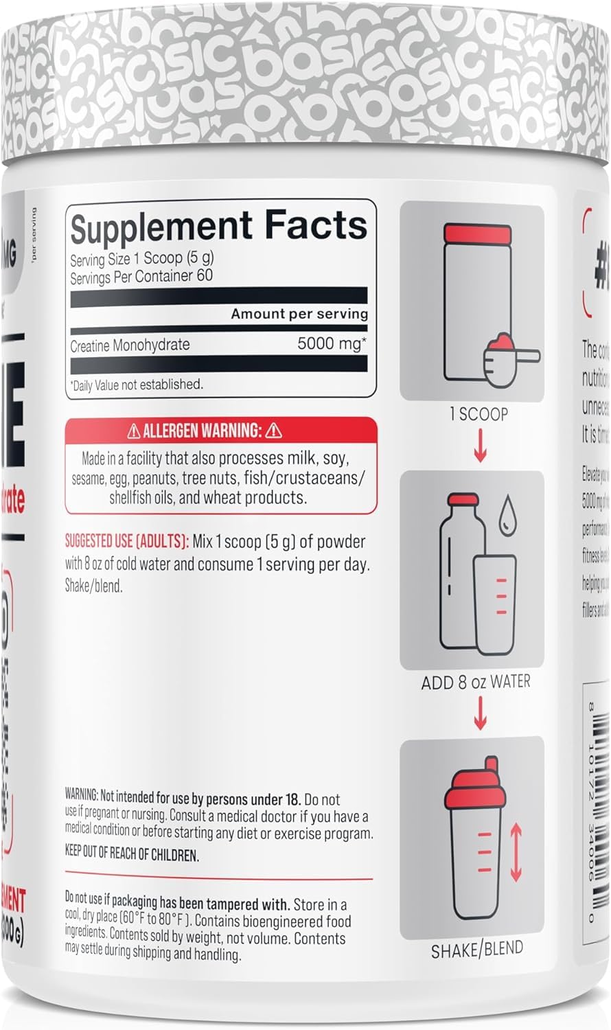 BASIC SUPPLEMENTS Micronized Creatine Monohydrate Powder, 10.6 oz