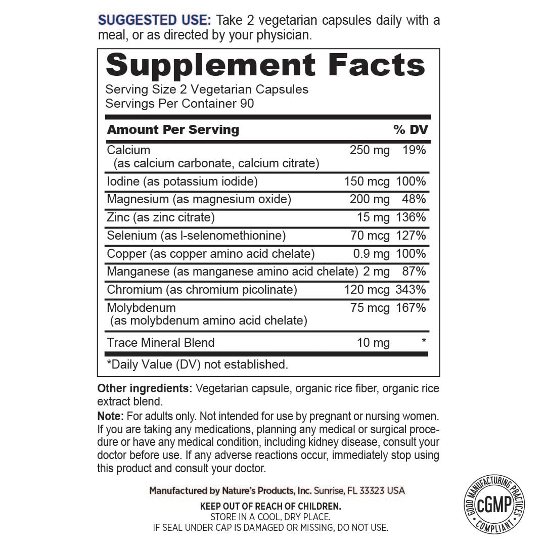True Health Mineral Vitamin for Men & Women Supplement with Trace Minerals, Magnesium, Zinc and Iodine, 180 Capsules