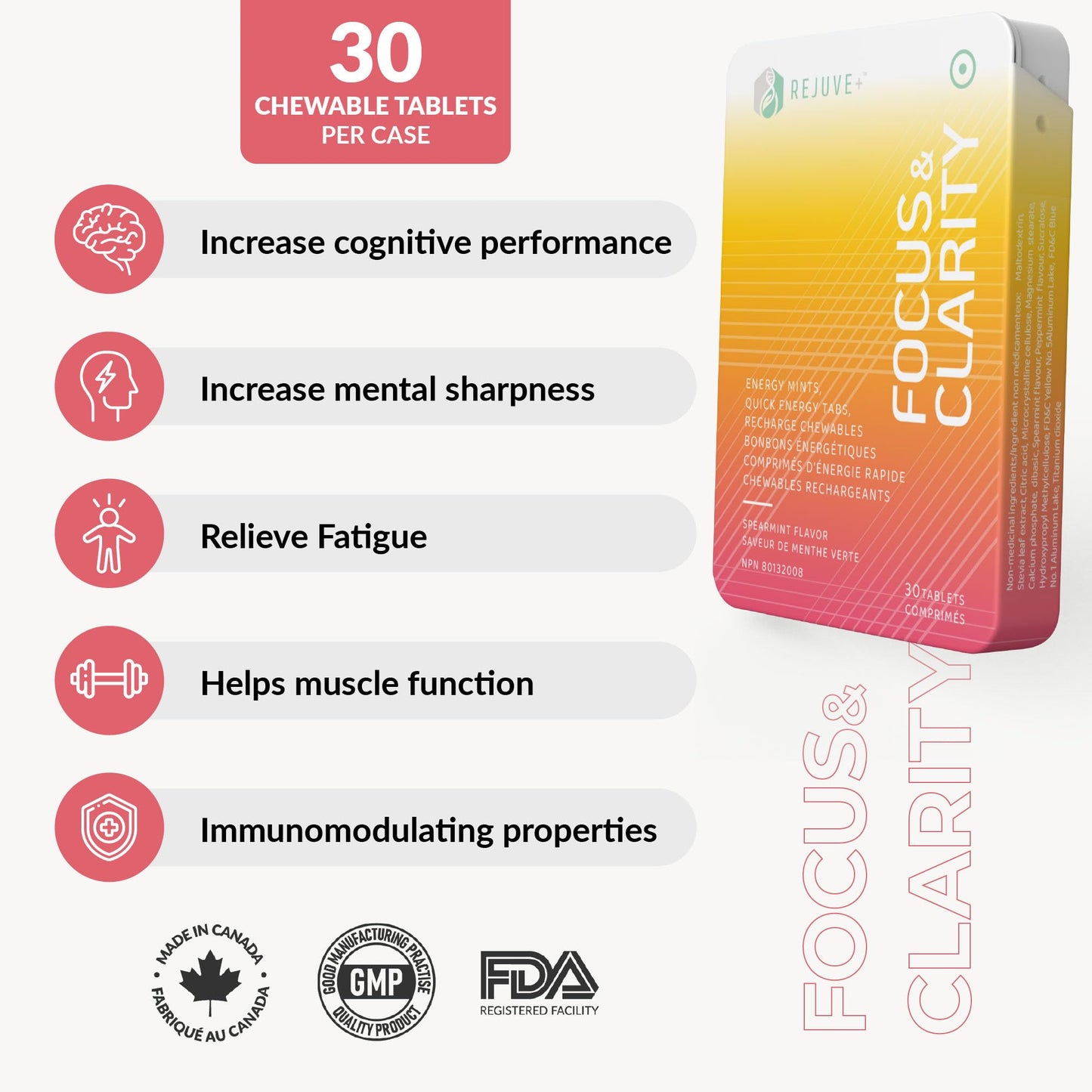 REJUVE+ Focus & Clarity Nootropic Supplement – Brian Boost Chewables, 30 Count