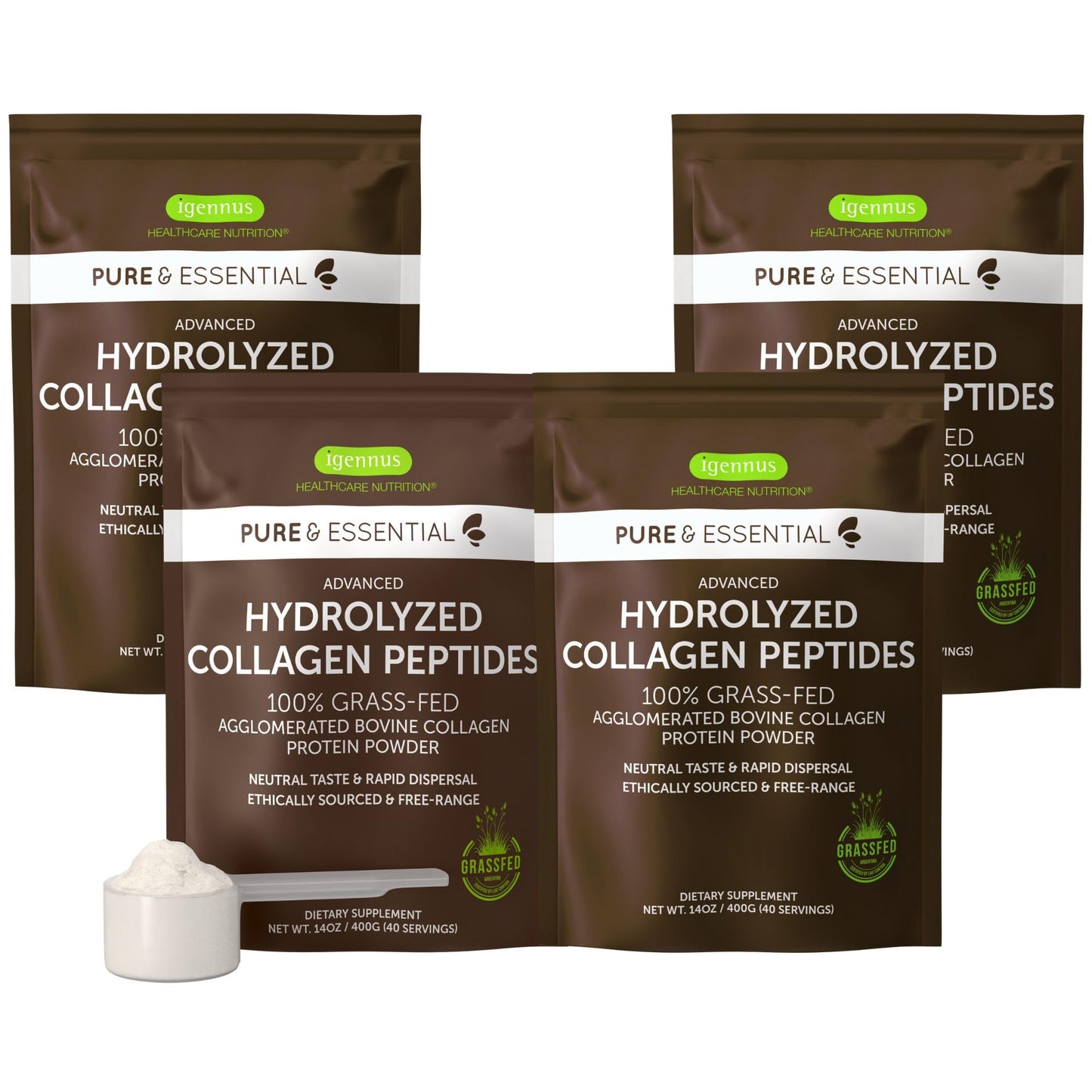 Igennus Healthcare Nutrition Free Range Grass Fed Hydrolyzed Bovine Collagen Peptides Powder, 56 Servings