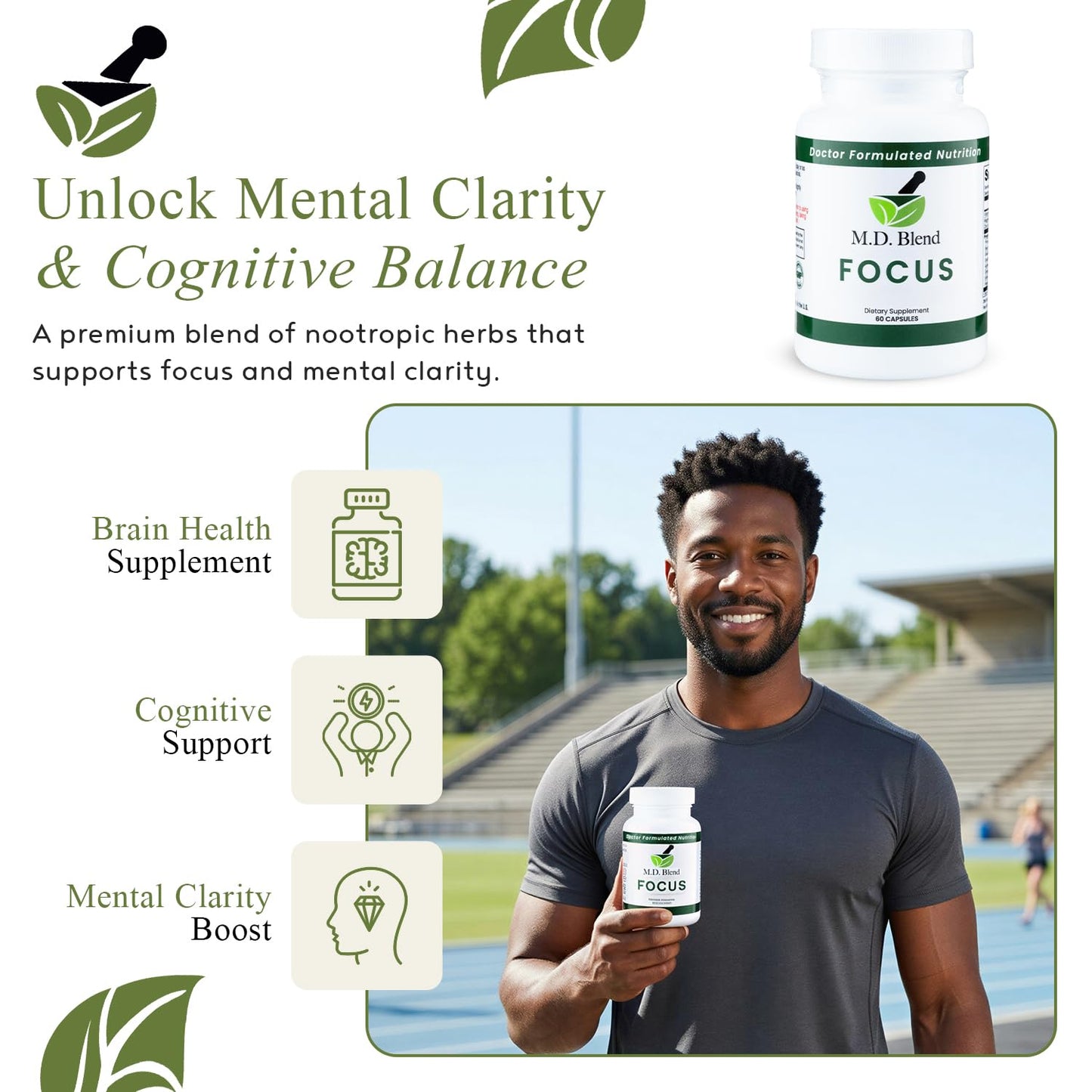 M.D. Blend Focus Nootropic Brain Supplement Capsule, 60 Count