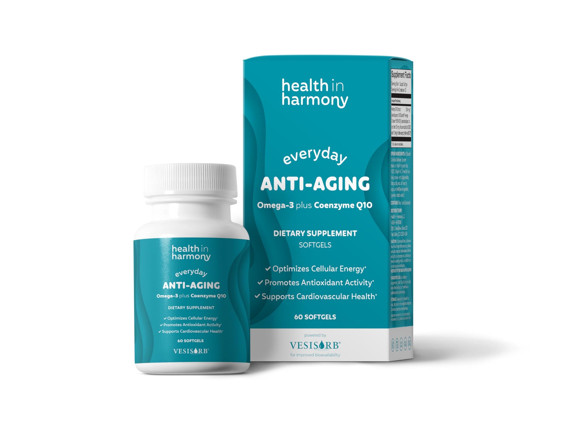 Health In Harmony CoQ10 + Omega-3 Softgels, 60 Count