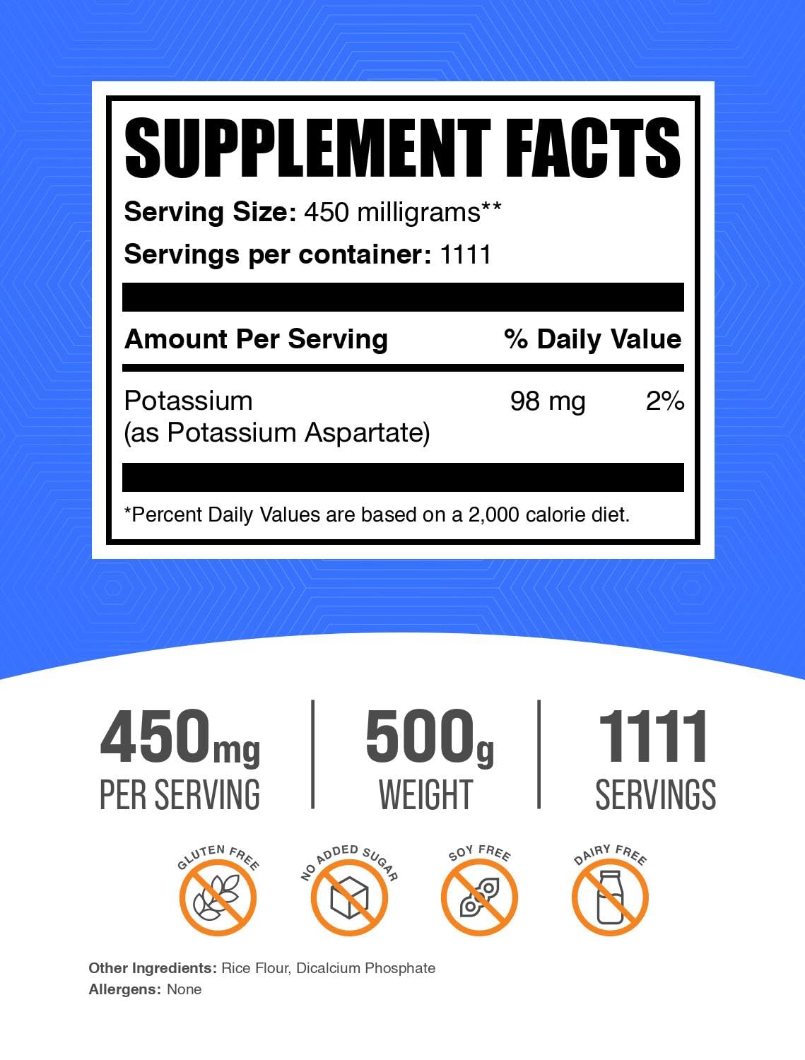 BulkSupplements Potassium Aspartate Powder 17.6 oz