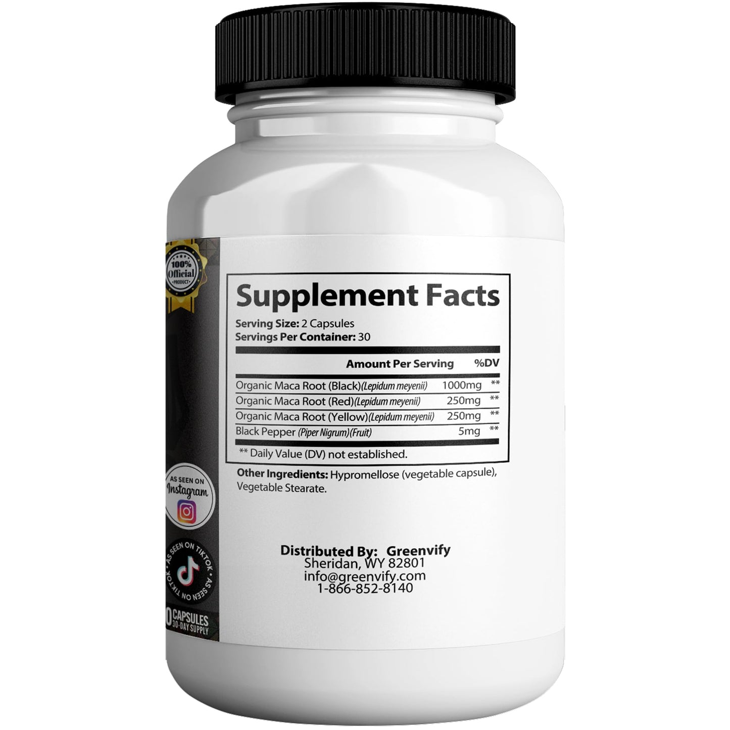 GREENVIFY Primal Grow Pro Extra Strength Maca Root Complex, 180 Capsules