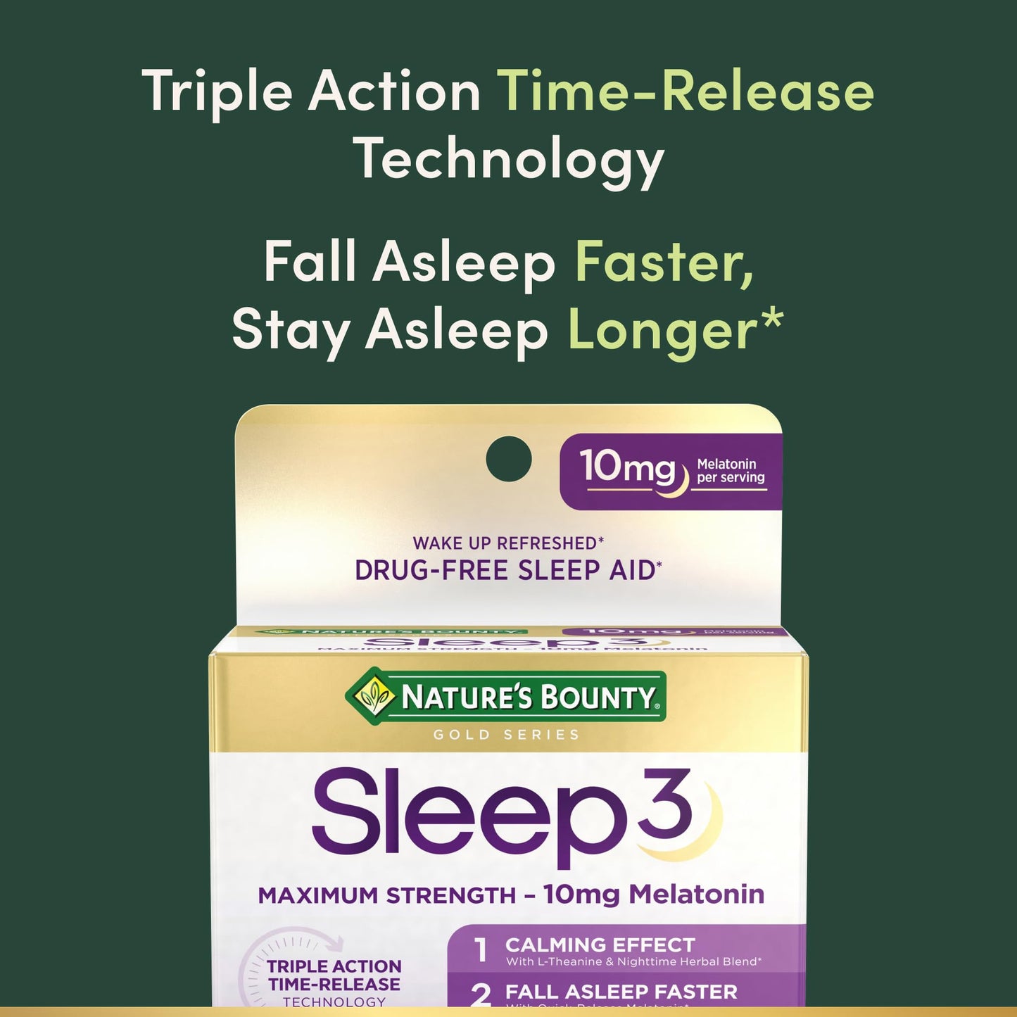 Nature's Bounty Sleep3 Melatonin 10mg Tri-Layered Tablets, 60 Tablets