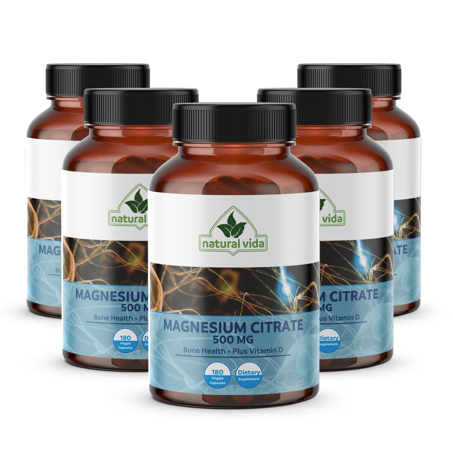 Natural Vida Magnesium Citrate 500mg + Vitamin D Capsules, 180 Count