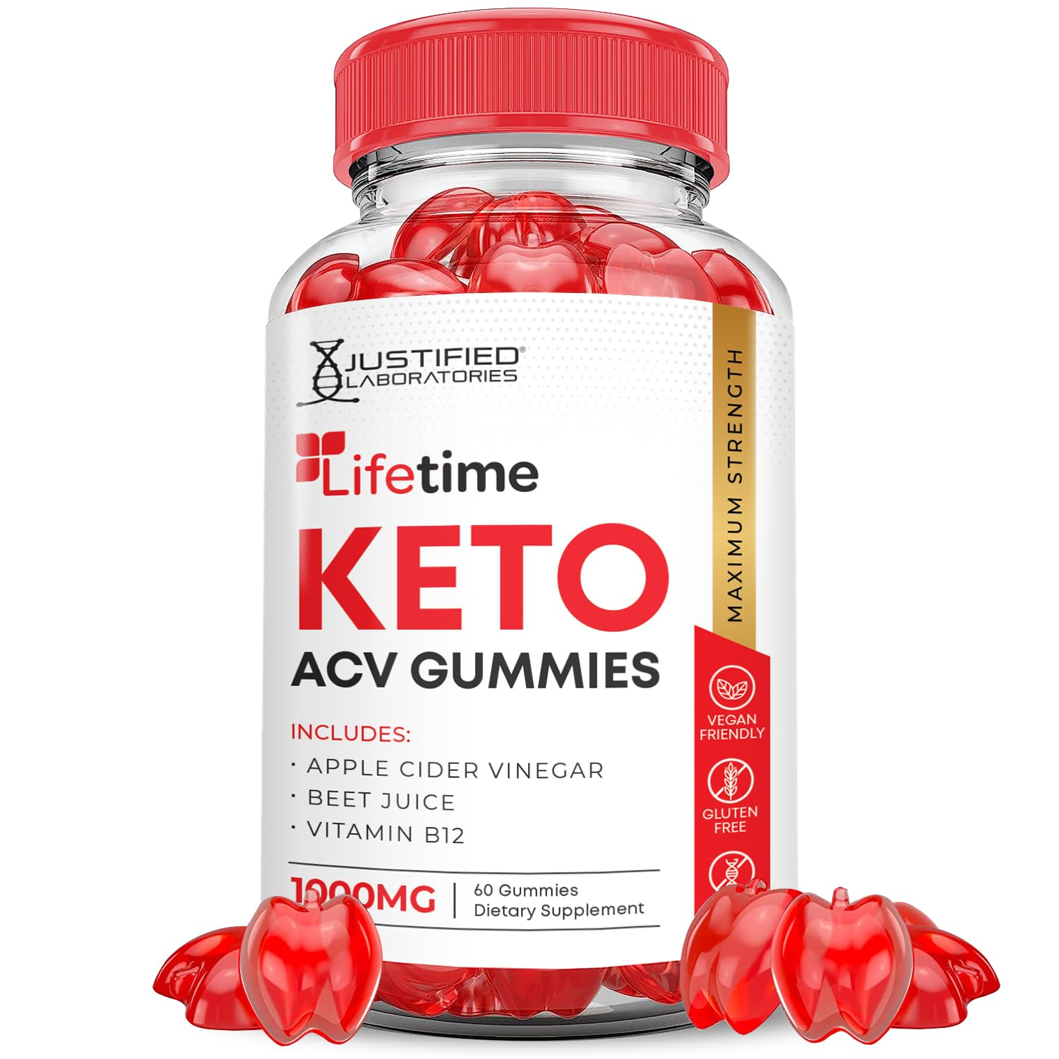 Justified Laboratories Lifetime Keto ACV Gummies Advanced Formula 1000mg, 60 Gummies