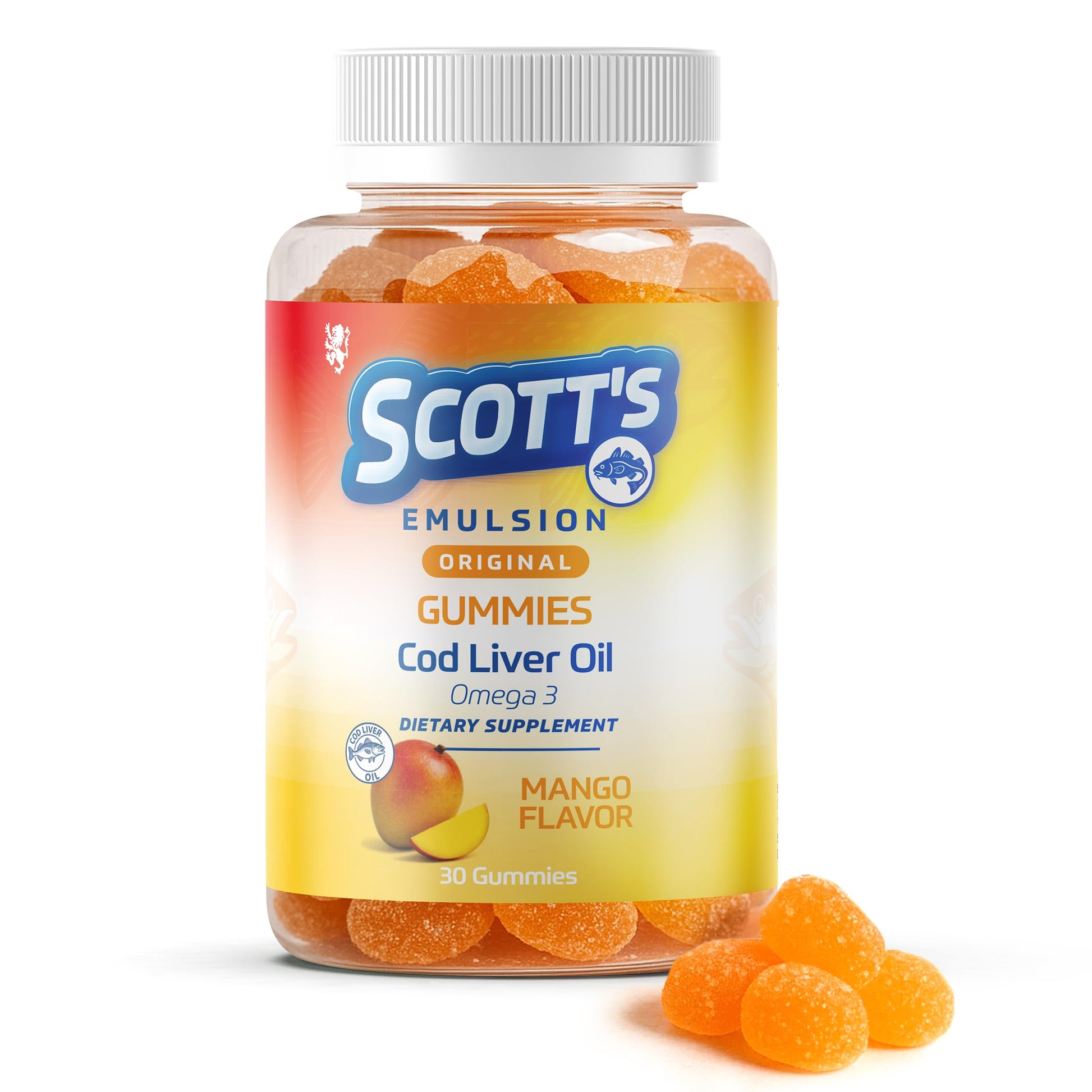 SCOTT'S EMULSION Omega-3 Gummies for Kids Mango Flavor, Fish Oil + Iron, Immune Support & Brain Health, 30 Gummies