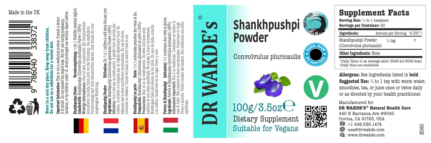 DR WAKDE's Shankhpushpi Powder (Convolvulus pluricaulis) 3.53 oz