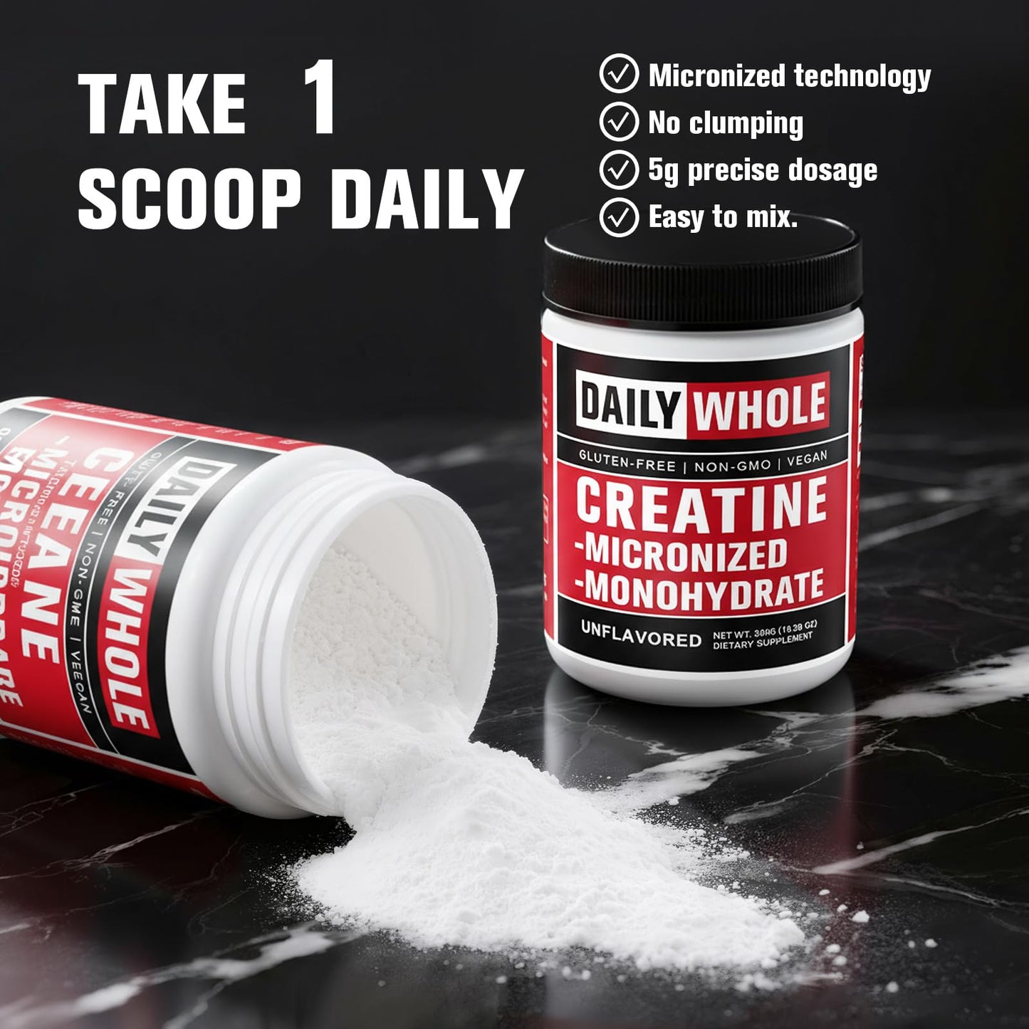 DailyWhole Organics Creatine Monohydrate Micronized Powder, 10.58 oz