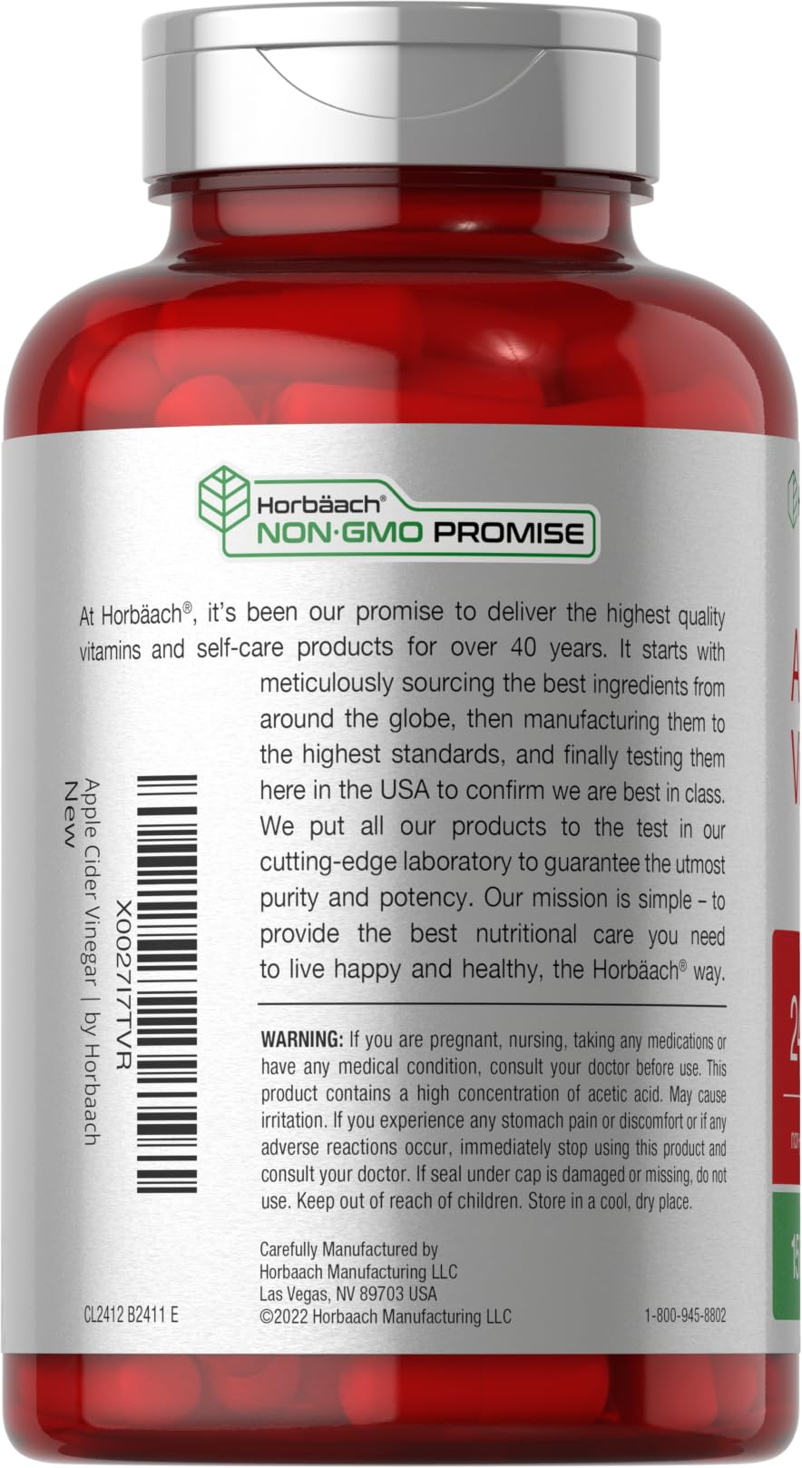 Horbäach Apple Cider Vinegar Capsules 2400mg, 150 Count