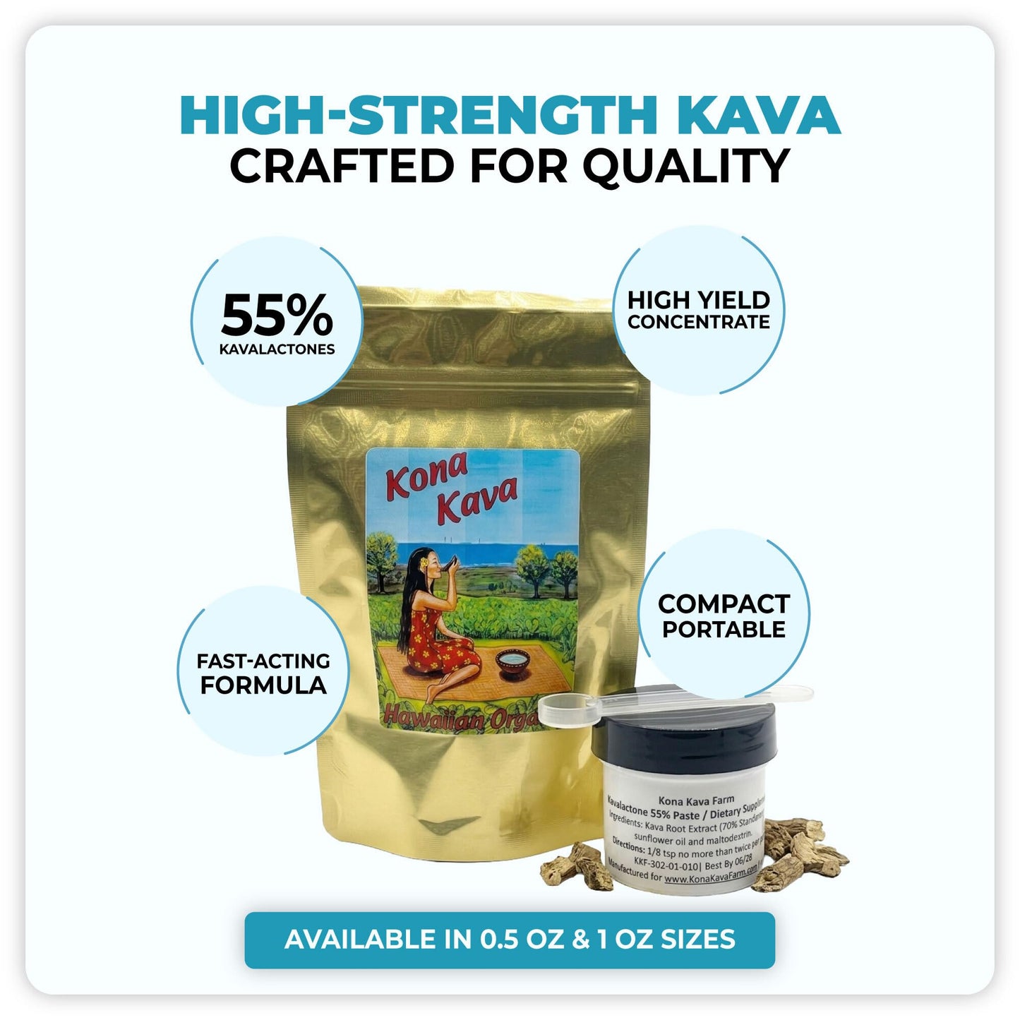 Kona Kava Farm Full Spectrum 55% Kavalactone Paste Powder 0.5 oz