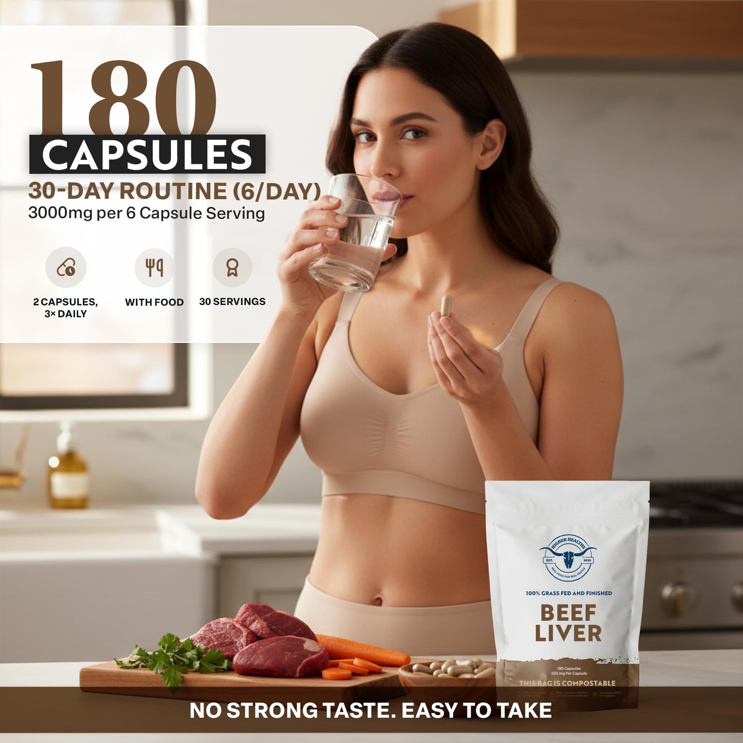Higher Healths 100% Grass Fed Beef Liver Capsules 180 Count
