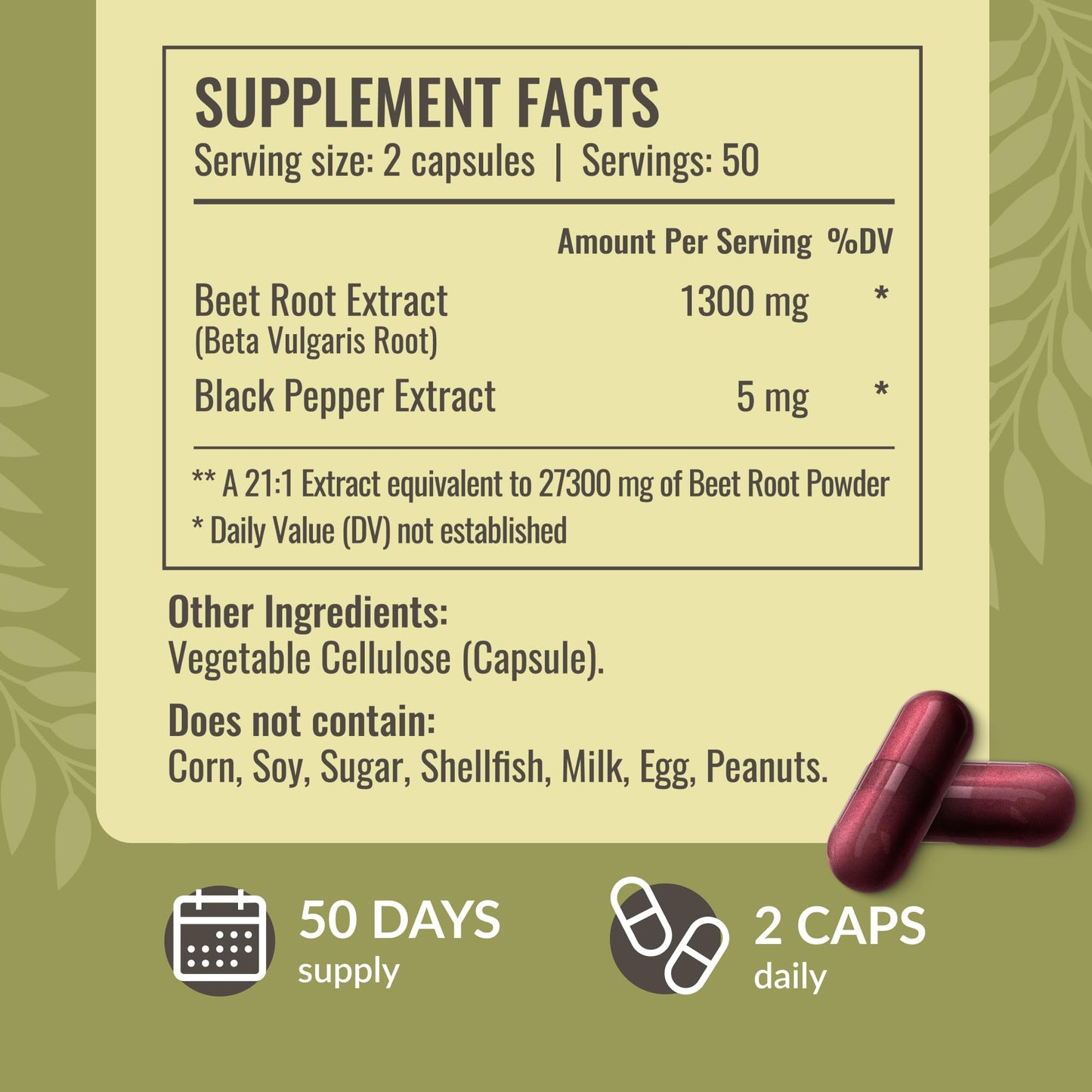 HERBAMAMA Beet Root Capsules 1300mg 21:1 Beet Root Extract with Black Pepper, 100 Count