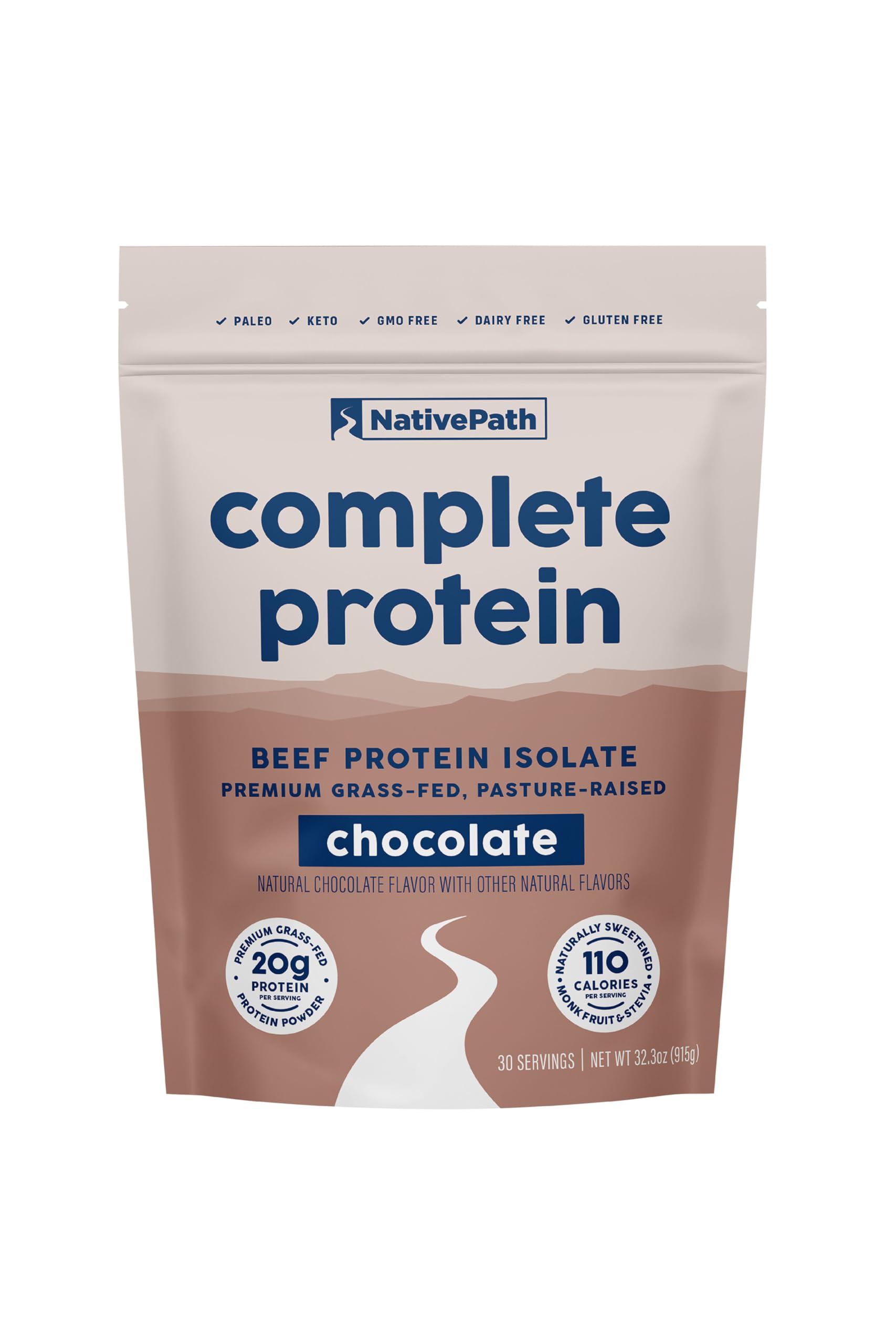 NativePath Complete Protein 20g Grass-Fed Beef Protein Powder, Chocolate, 30 Servings