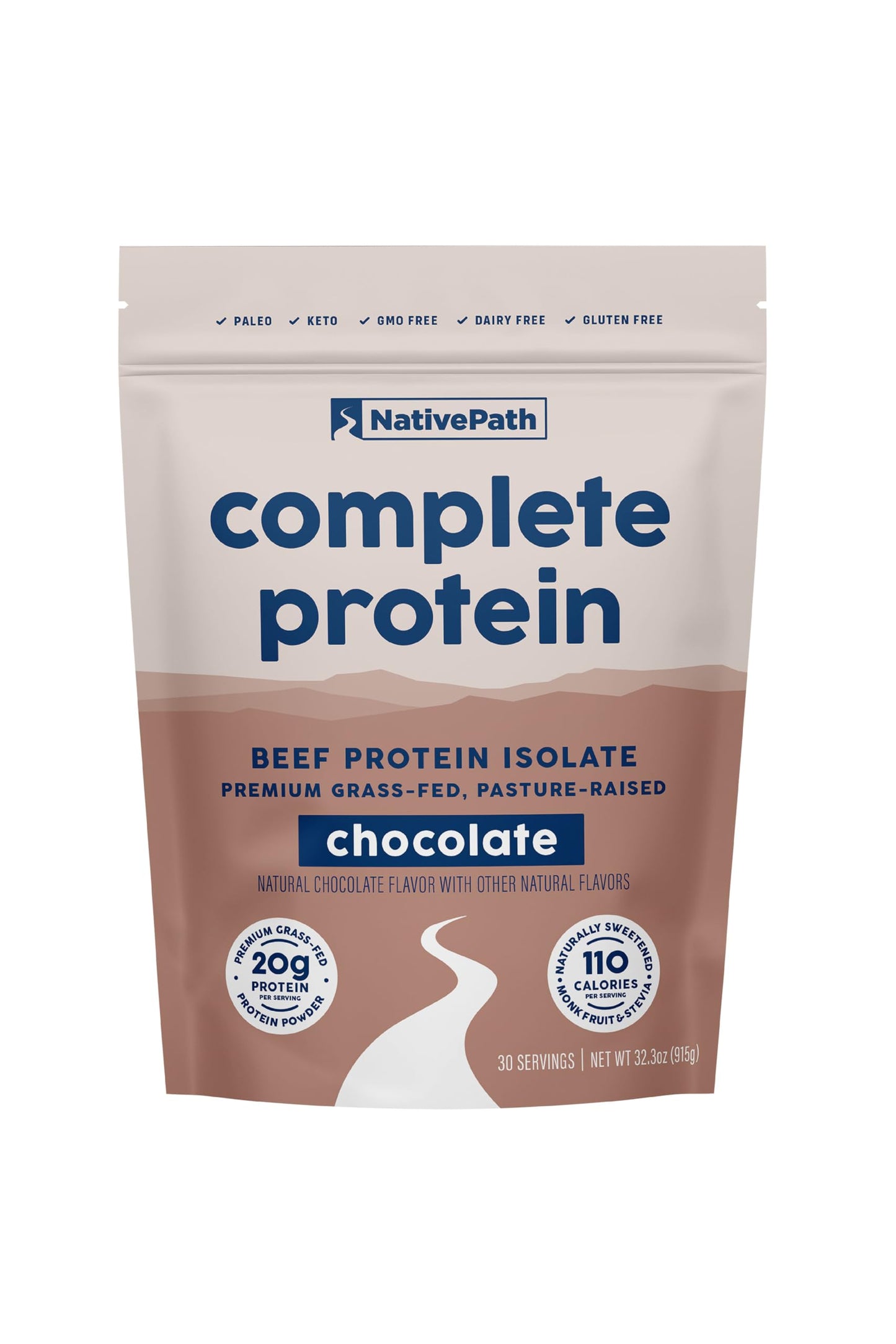NativePath Complete Protein Powder, 20g Grass-Fed Beef, Chocolate, 30 Servings