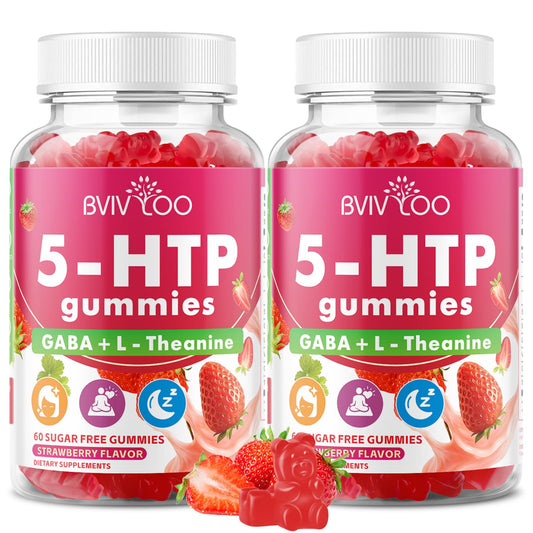BVIVLOO 5-HTP Gummies + GABA - L-Theanine, Vitamin D3, Circadian Rhythm for Adults, 60 Gummies