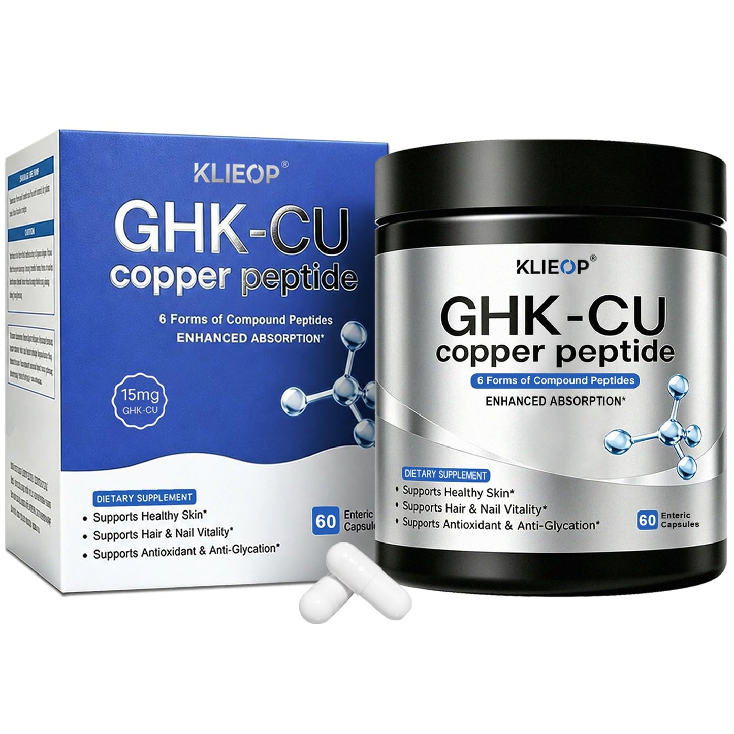 klieop GHK-Cu Copper Peptide Supplement GHK Cu Peptide Complex Capsule 60